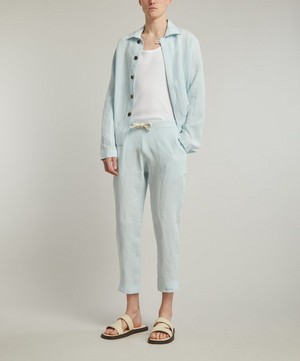 Marané - Sky Blue Elasticated Linen Trousers image number 1