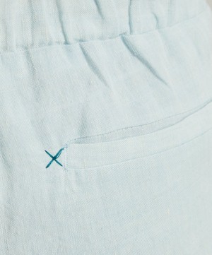 Marané - Sky Blue Elasticated Linen Trousers image number 4