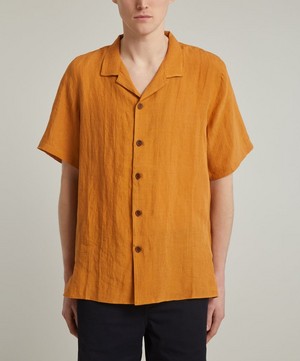 Marané - Orange Camp Collar Linen Shirt image number 2