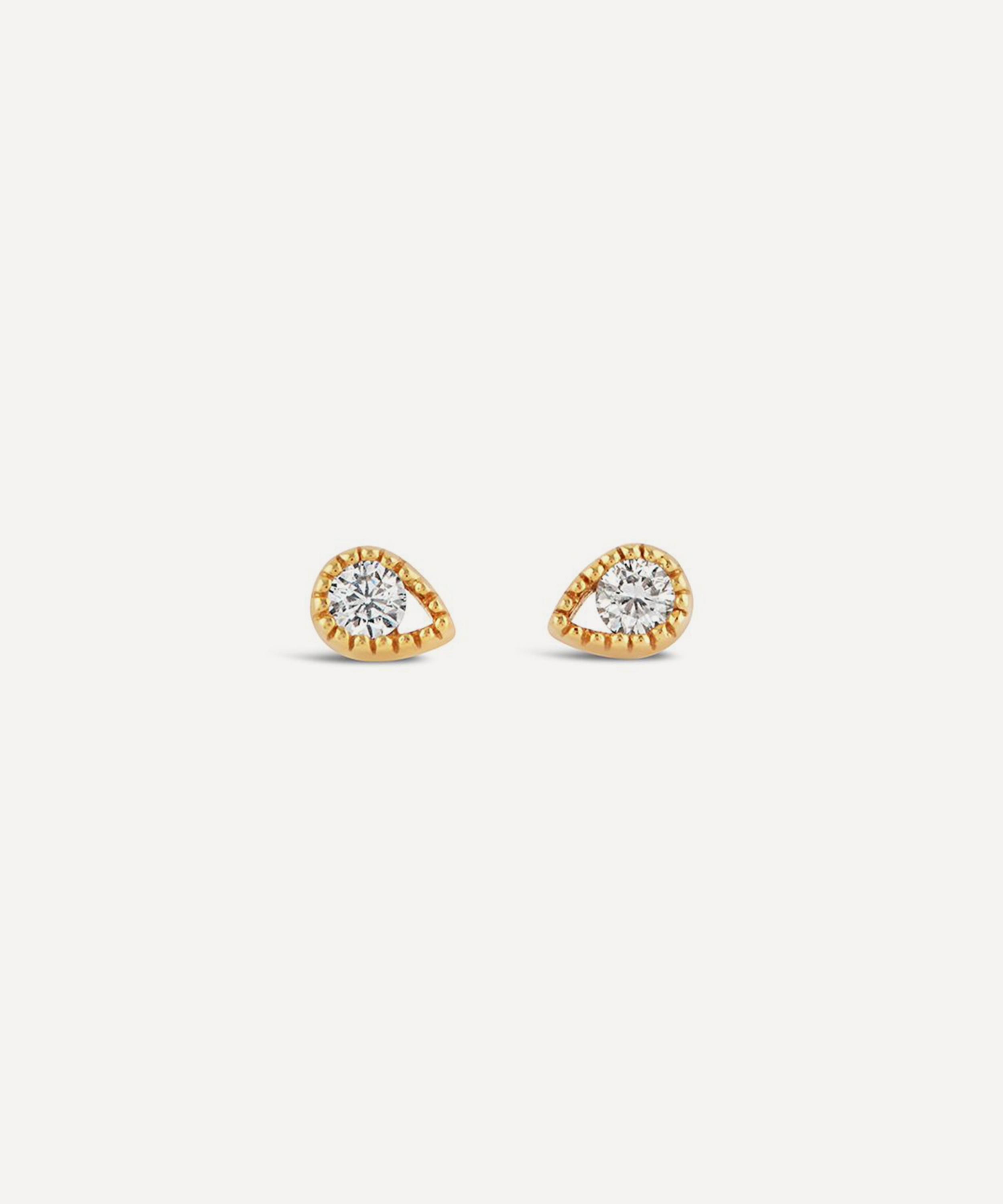 Dinny Hall - 9ct Gold Created Diamond Jasmine Teardrop Stud Earrings image number 2