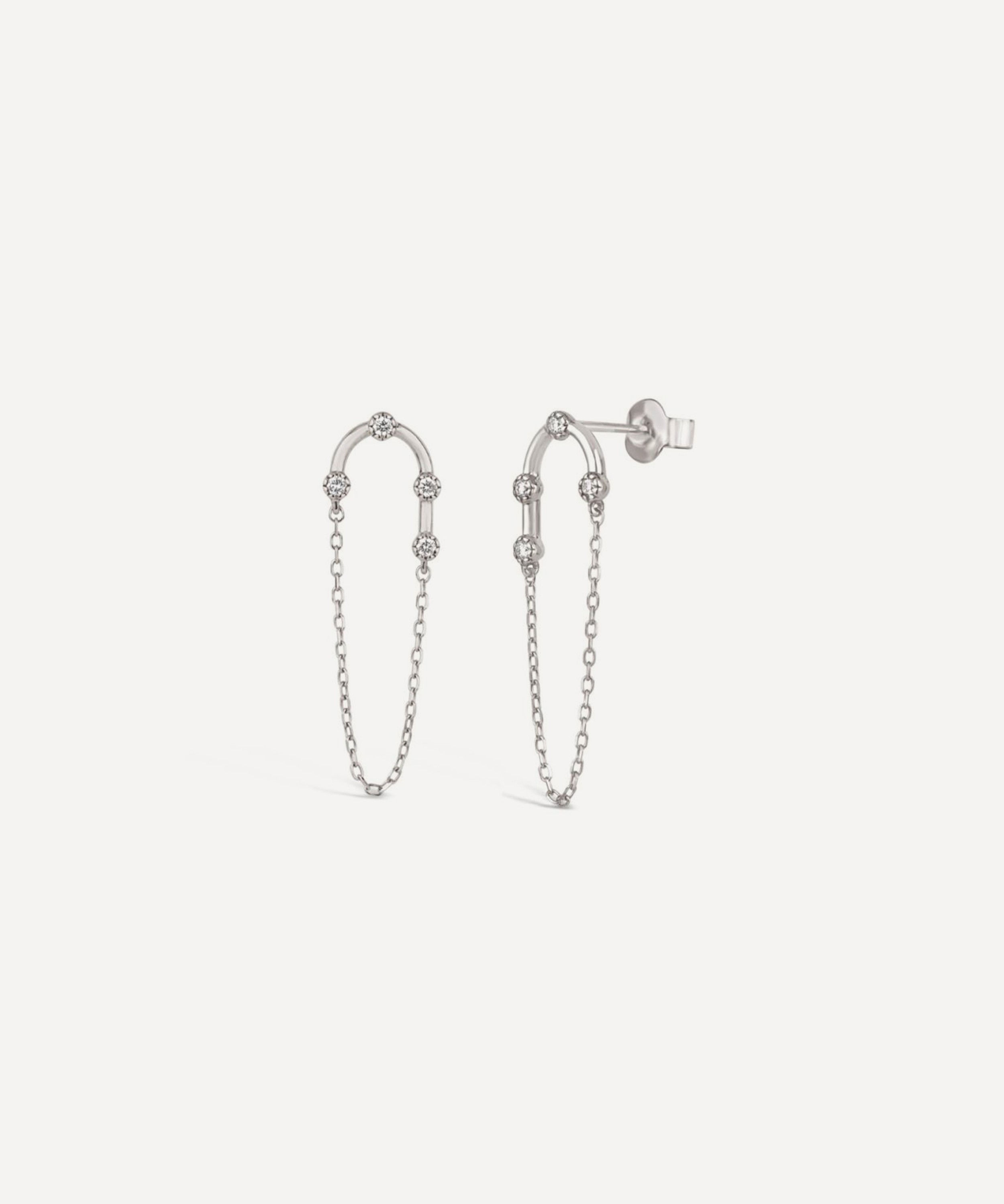 Dinny Hall - 9ct White Gold Forget Me Not Diamond Chain Drop Earrings image number 0
