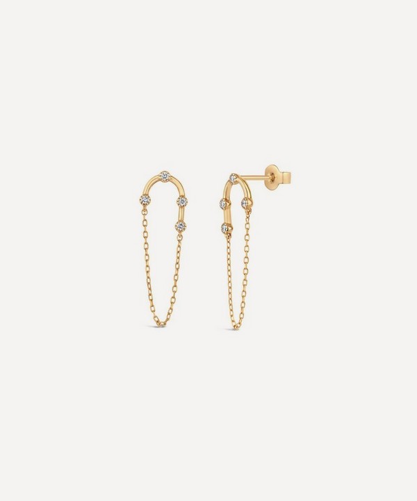 Dinny Hall - 9ct Gold Forget Me Not Diamond Chain Drop Earrings image number null