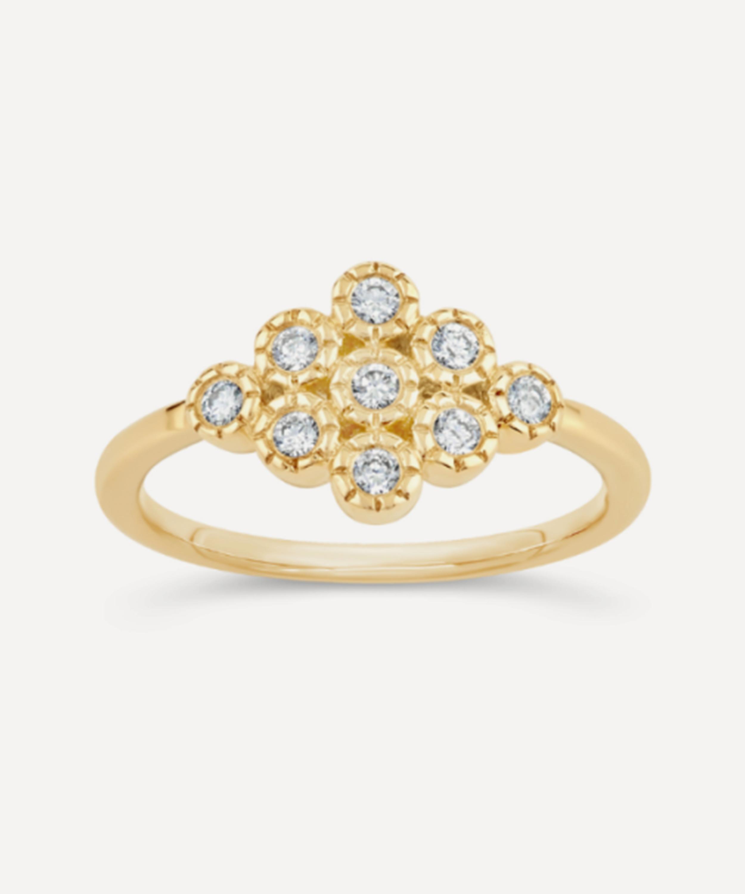 Dinny Hall 9ct Gold Forget Me Not Diamond Cluster Pinky Ring | Liberty