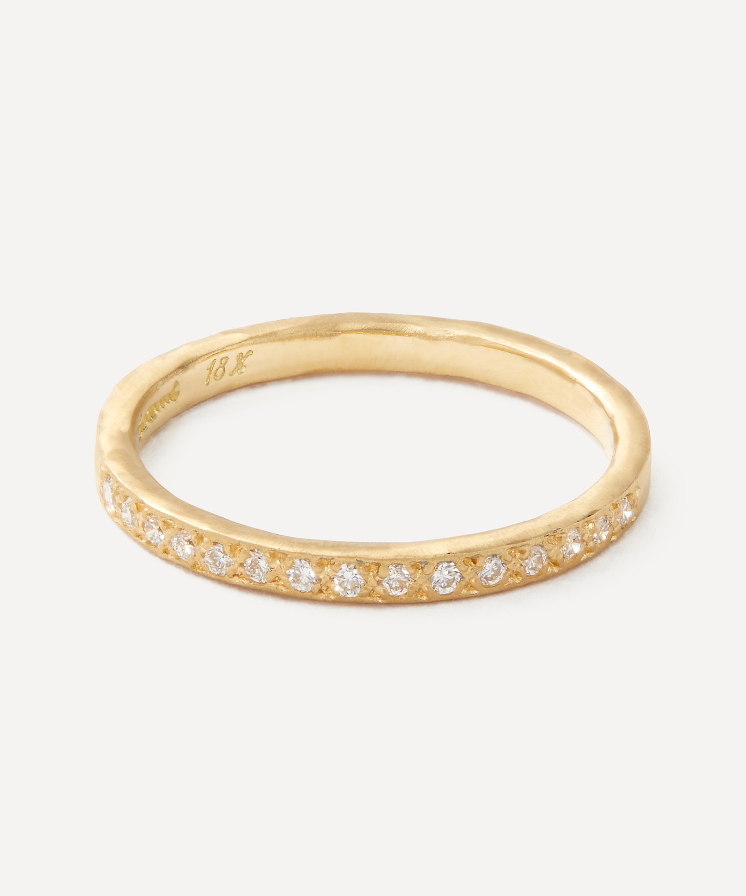 Satomi Kawakita - 18ct Gold White Diamond Hammered Half-Eternity Band Ring