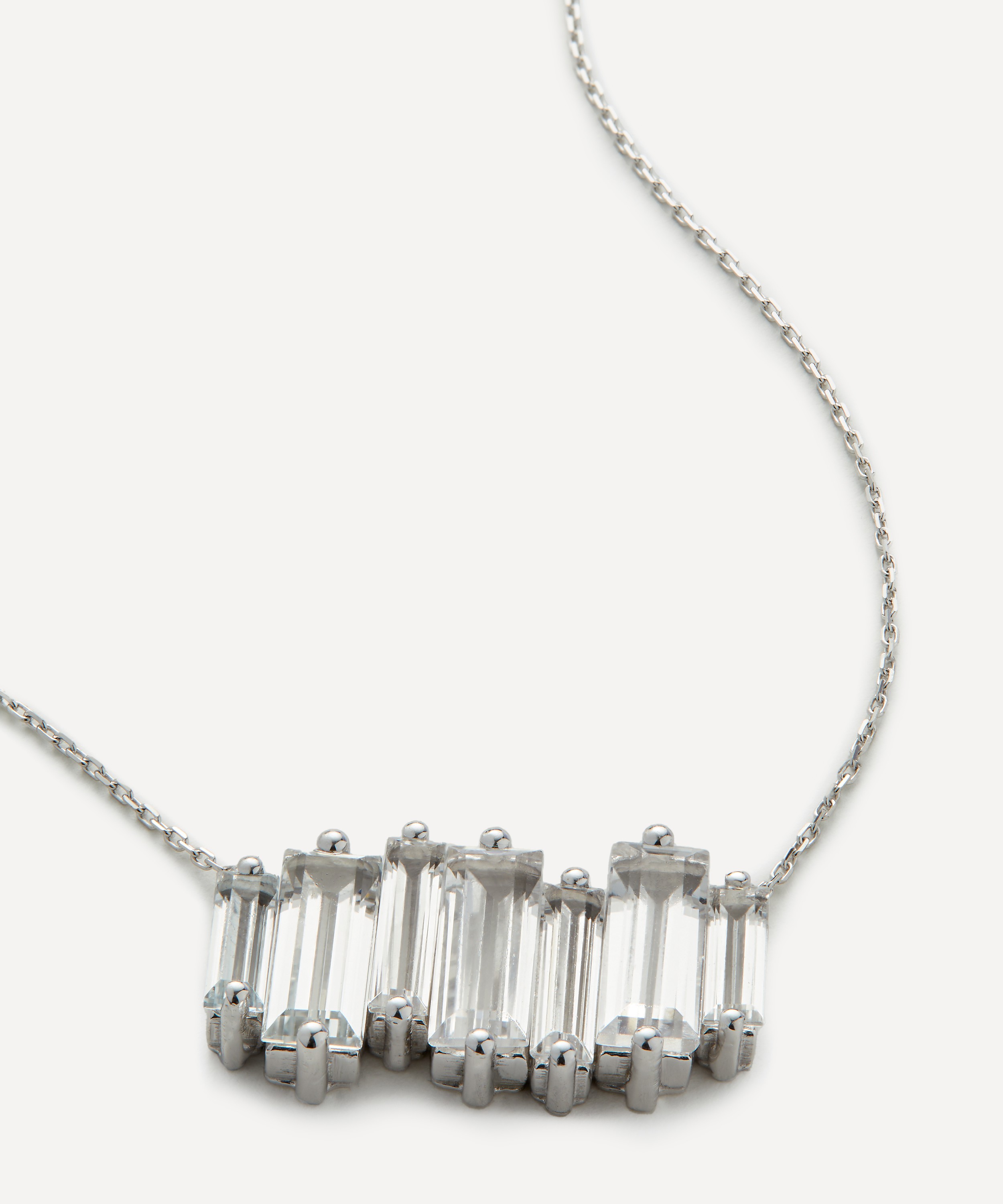 Suzanne Kalan - 14ct White Gold White Topaz Bar Pendant Necklace image number 0