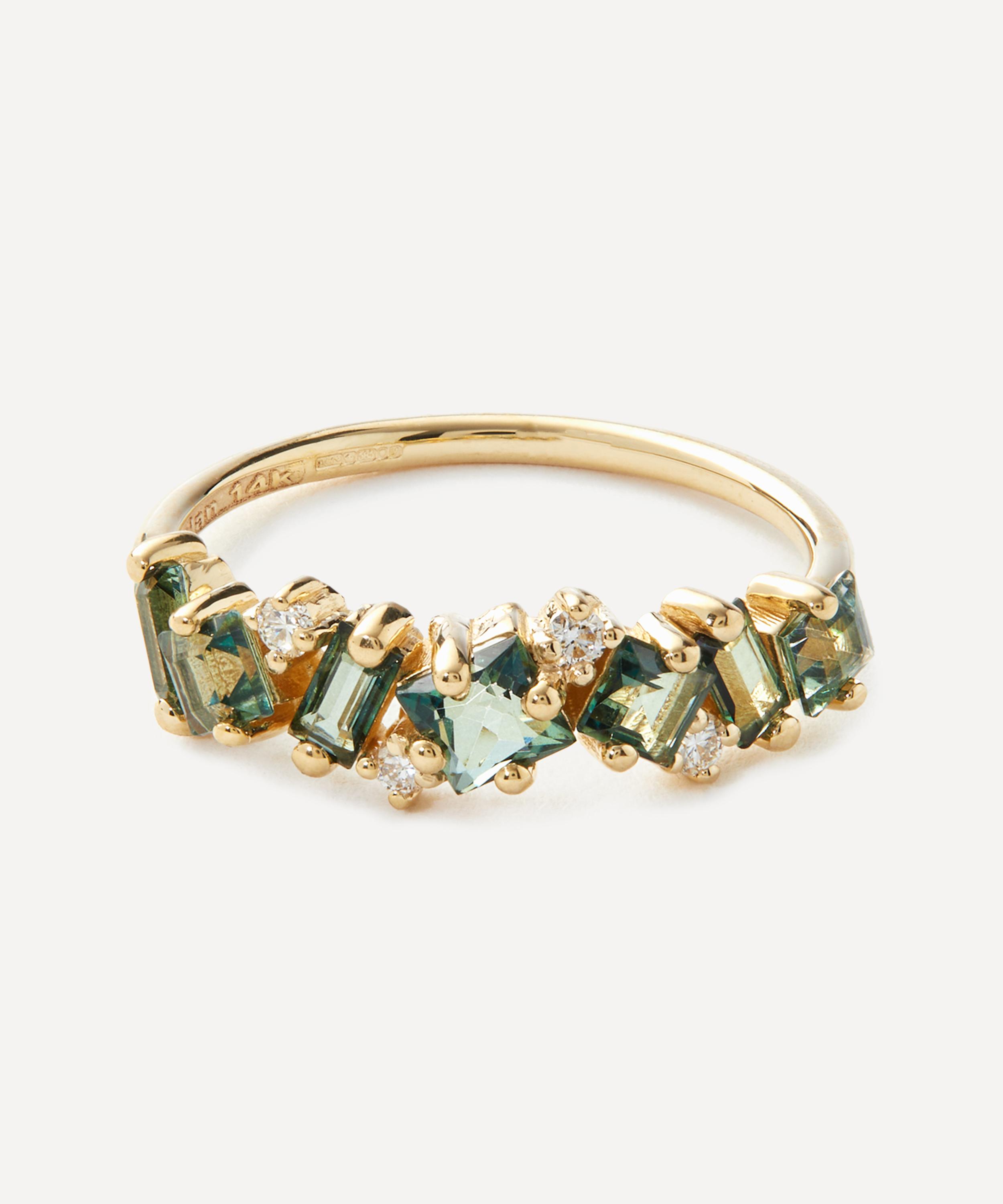 Suzanne Kalan - 14ct Gold Nadima Green Envy Topaz Half Band Ring