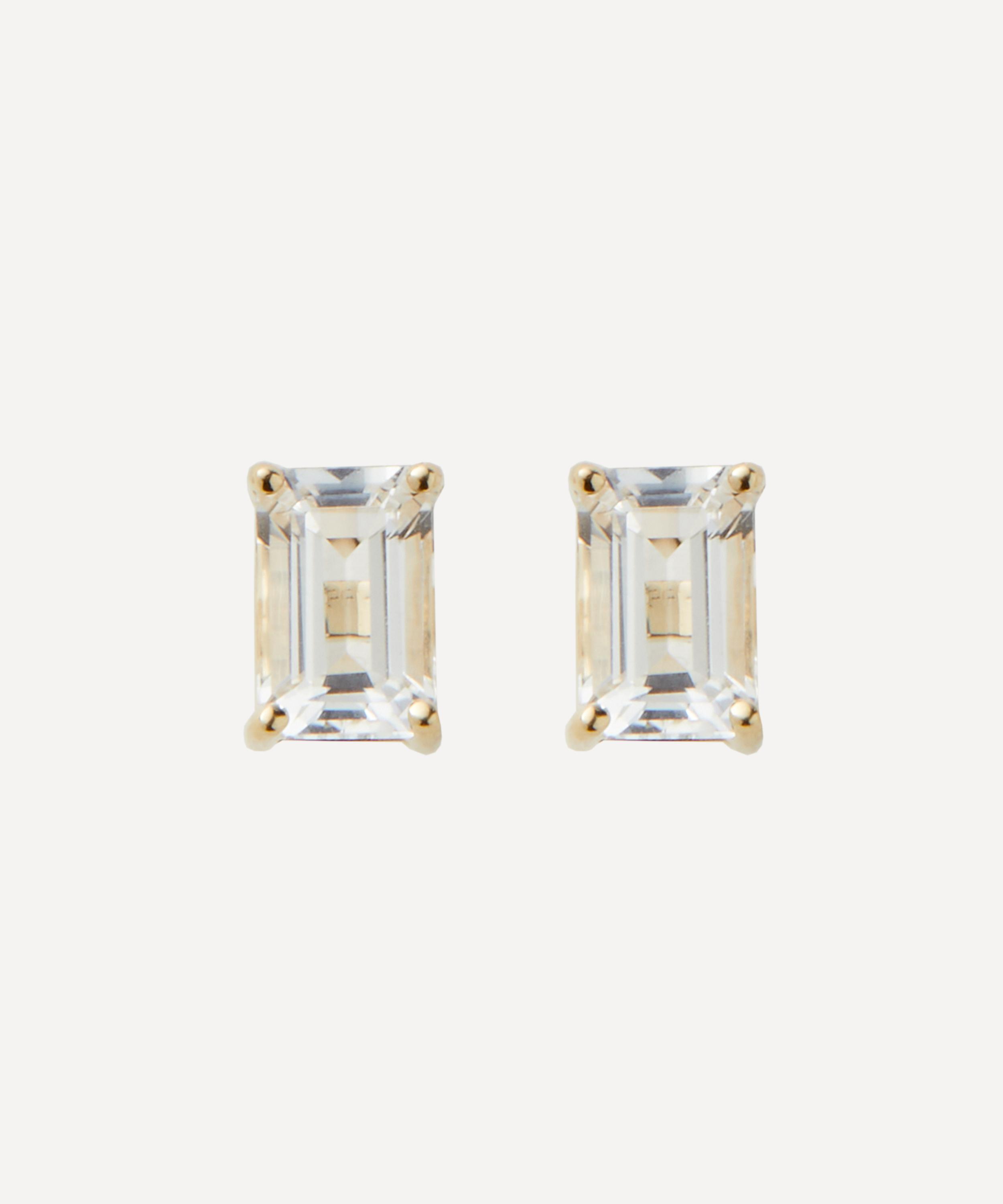 Suzanne Kalan - 14ct Gold Emerald Cut White Topaz Stud Earrings image number 0