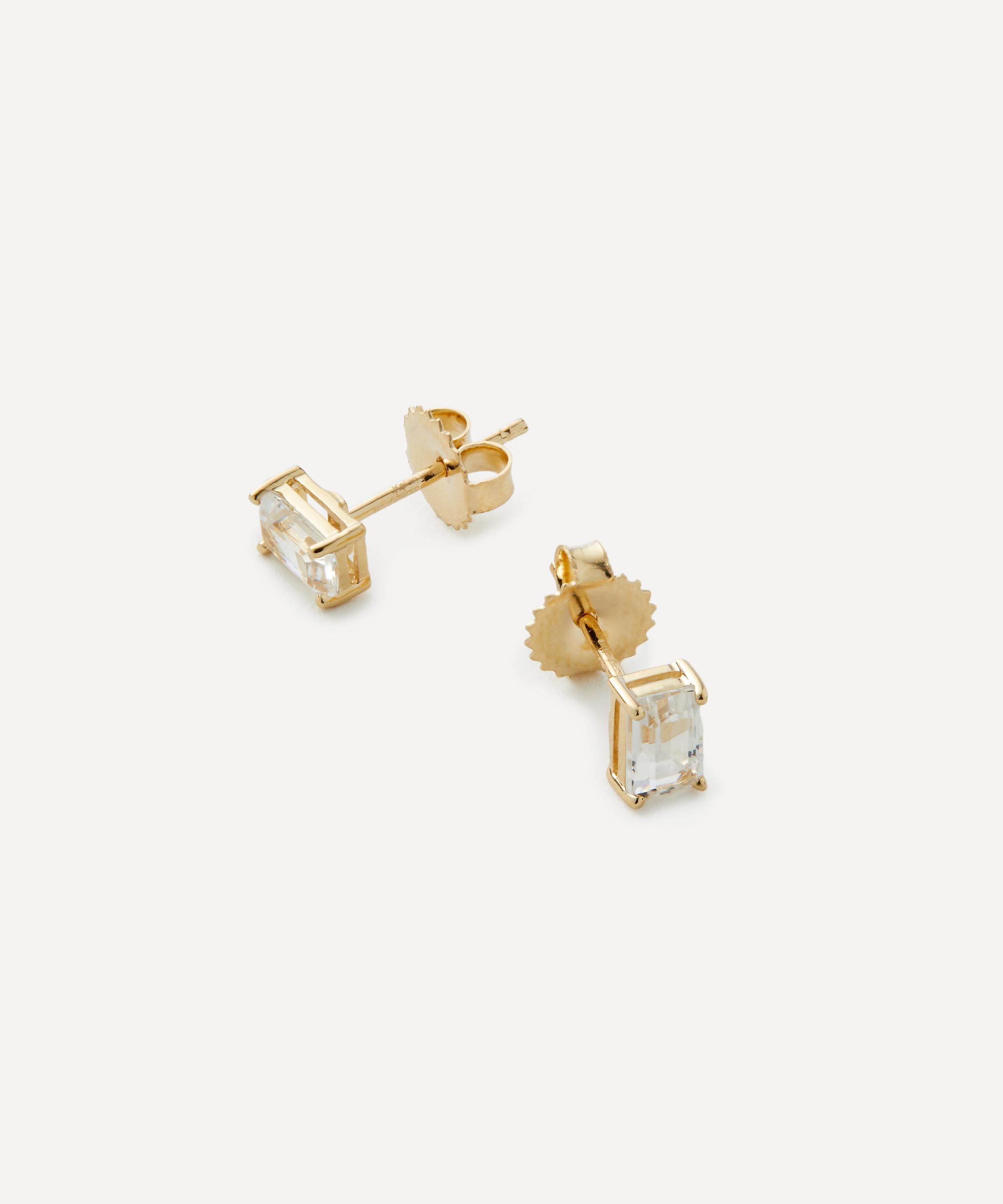 Suzanne Kalan - 14ct Gold Emerald Cut White Topaz Stud Earrings image number 2