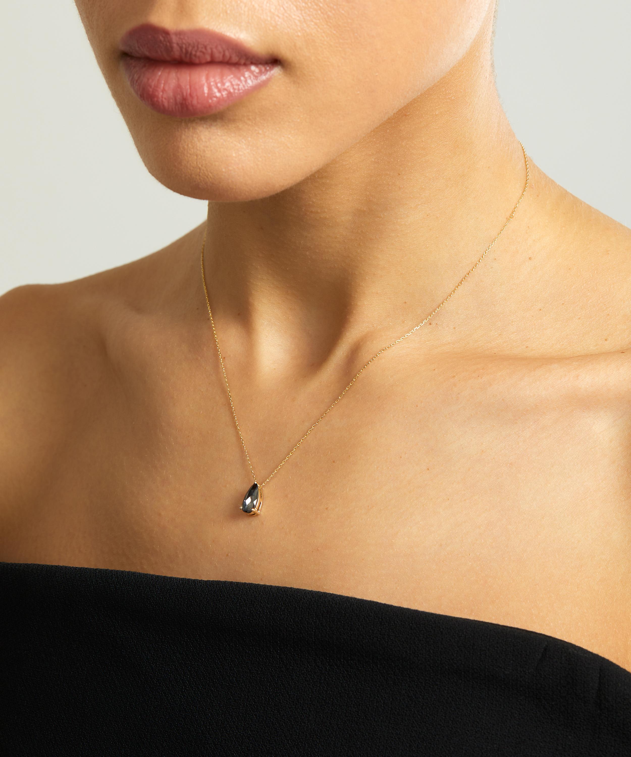 Suzanne Kalan - 14ct Gold Black Night Quartz Pear Drop Pendant Necklace image number 1