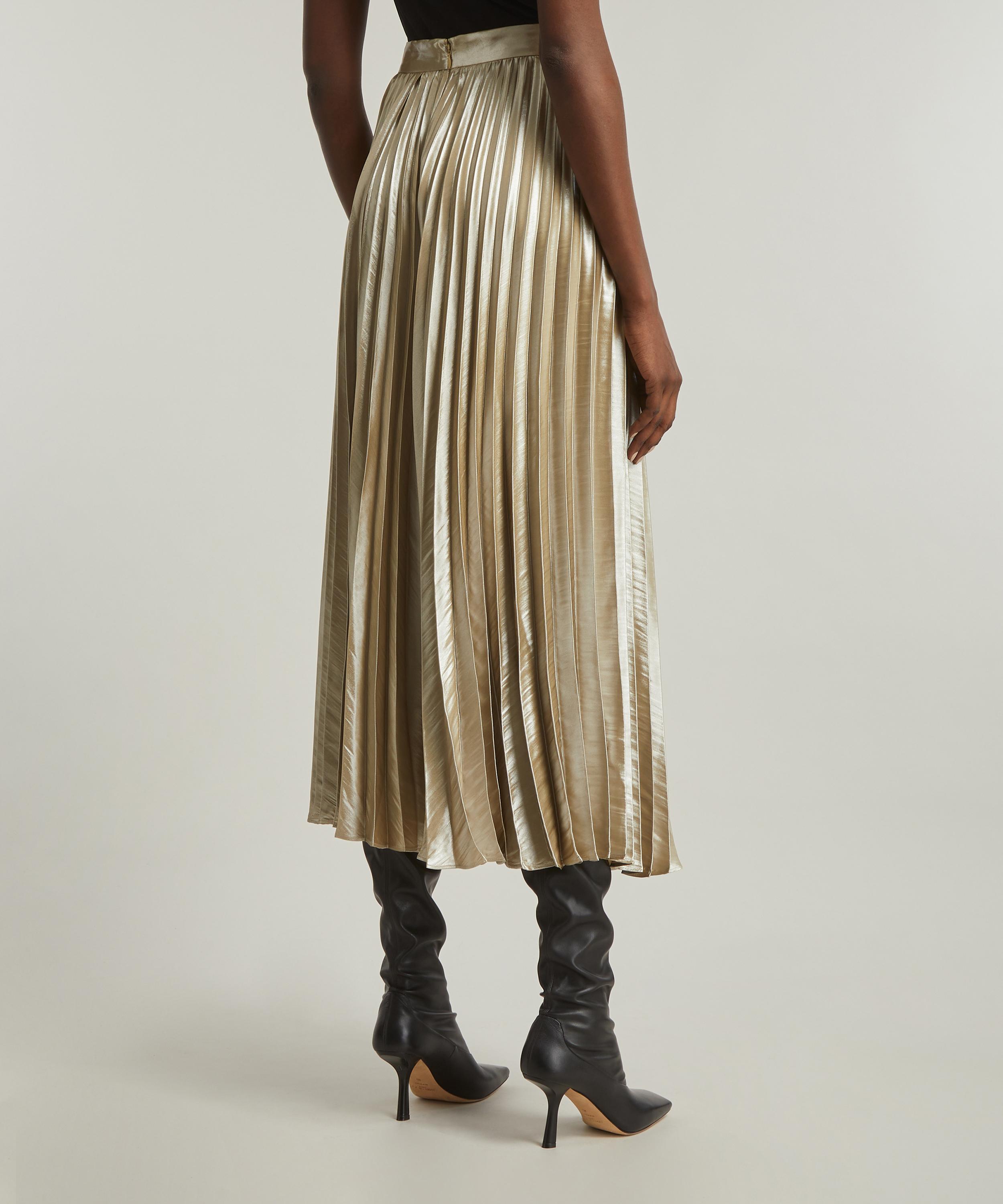 Gold foil 2025 pleated midi skirt