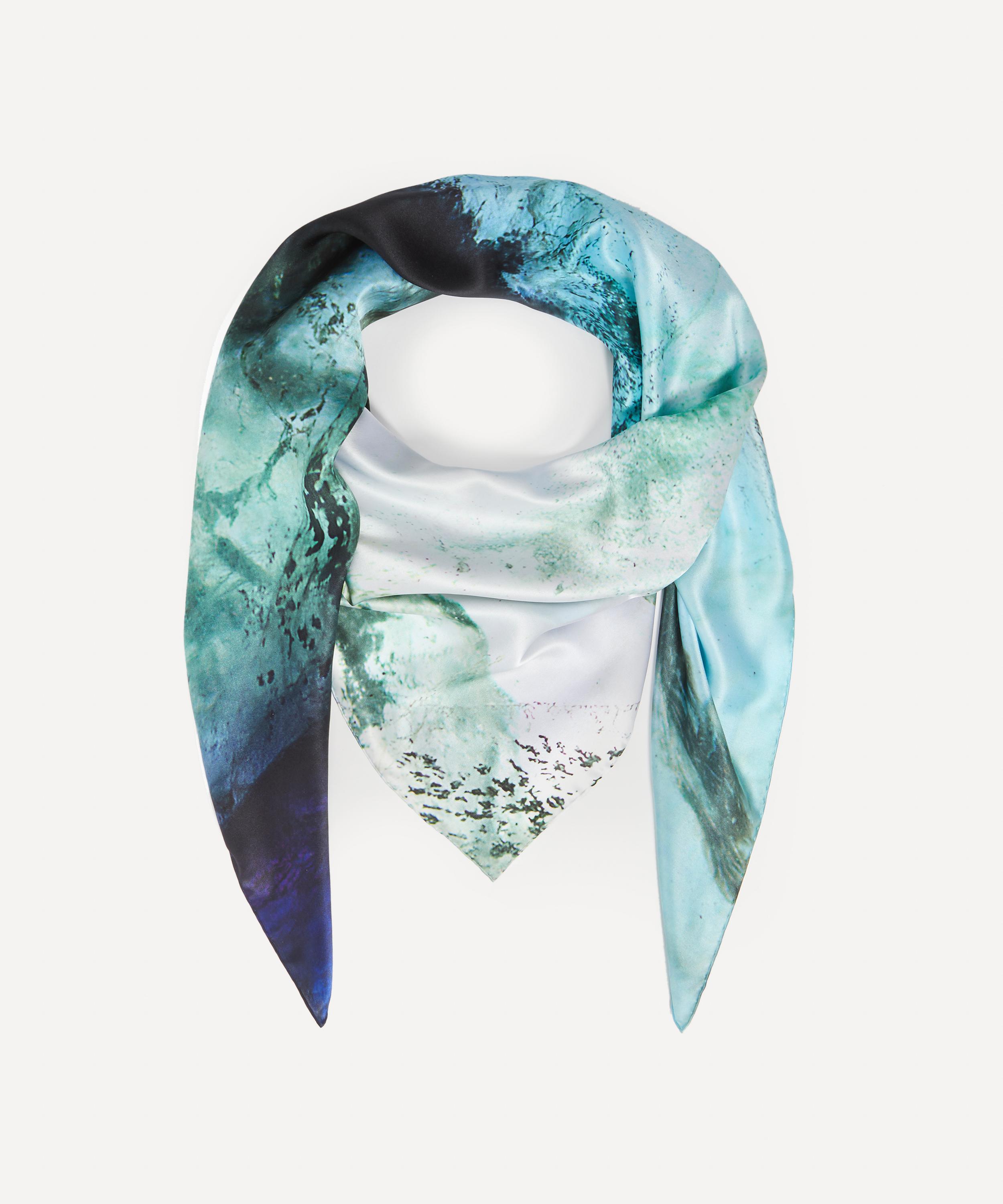 Weston - Blue Large Satin Silk Scarf image number 1