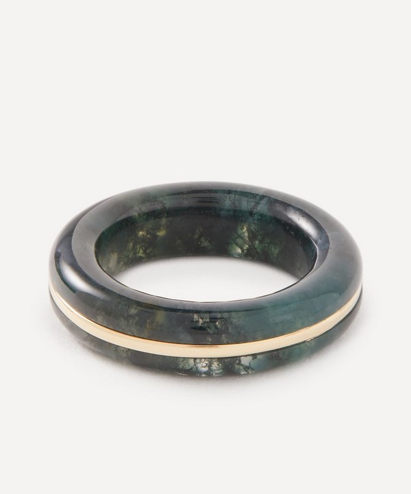 By Pariah - 14ct Gold Essential Moss Agate Stacking Ring image number null