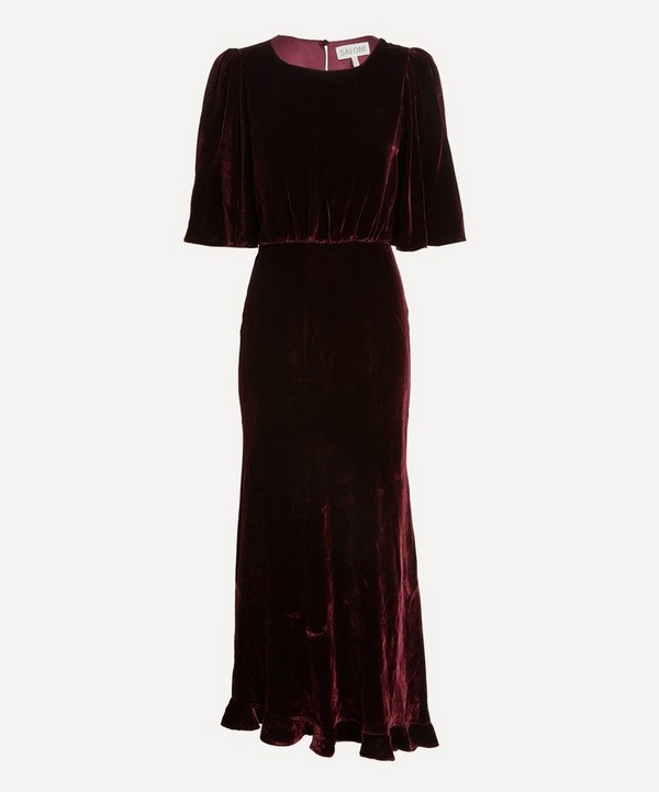 Saloni - Vida Burgundy Velvet Dress image number null