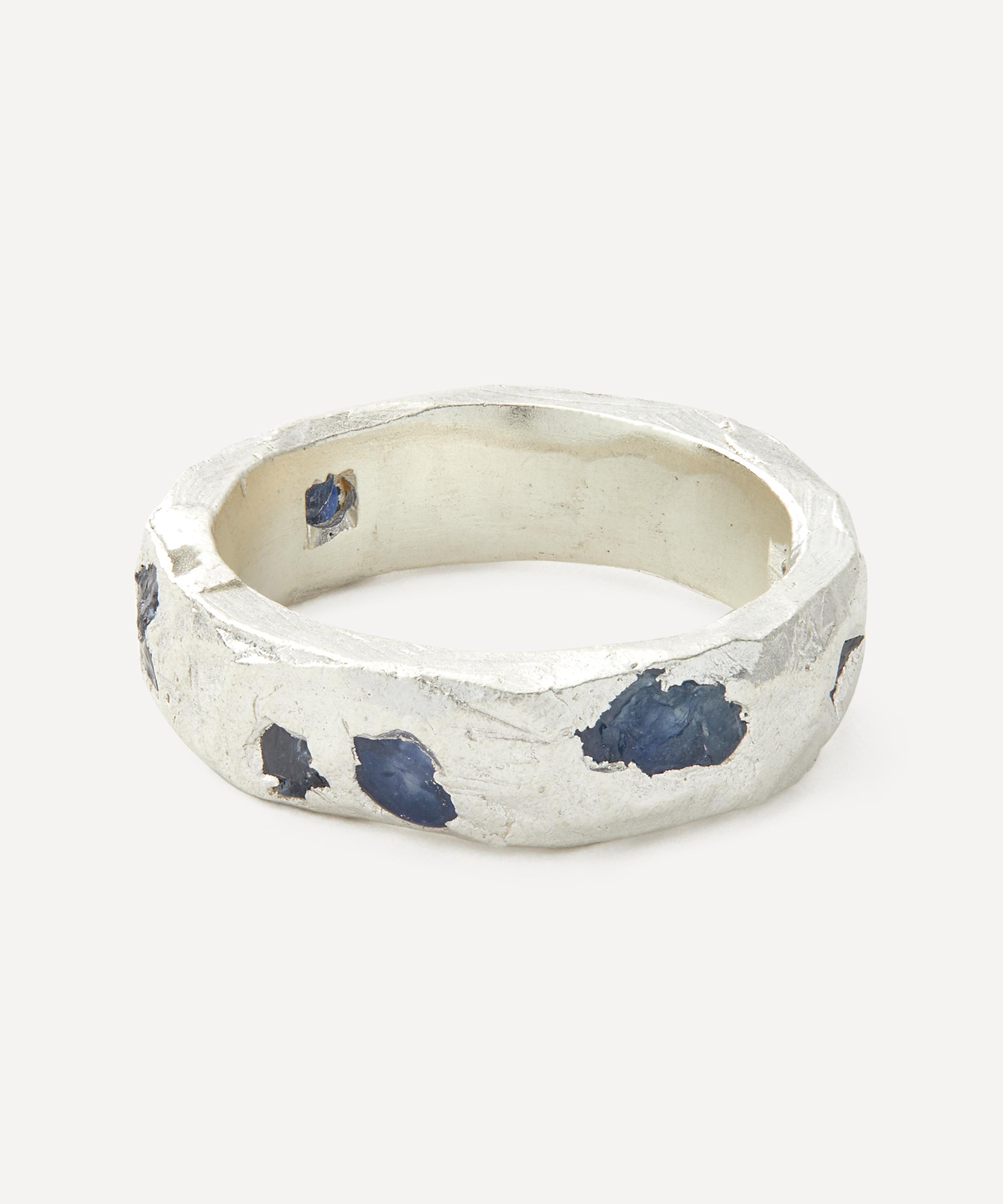 The Ouze - Sterling Silver Raw Blue Sapphire Scatter Band Ring image number 