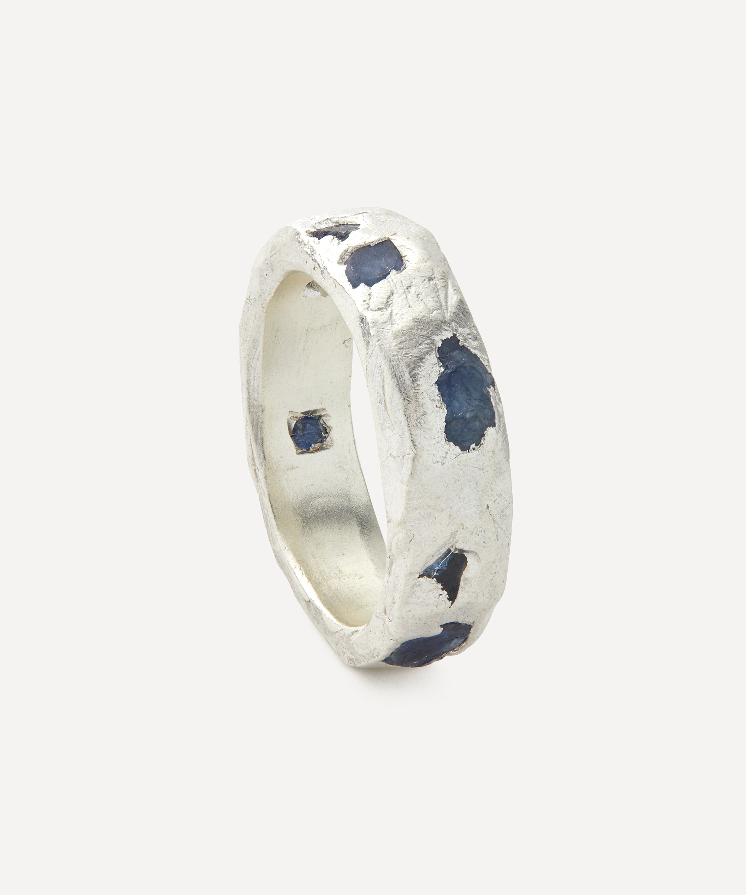 The Ouze - Sterling Silver Raw Blue Sapphire Scatter Band Ring image number 1