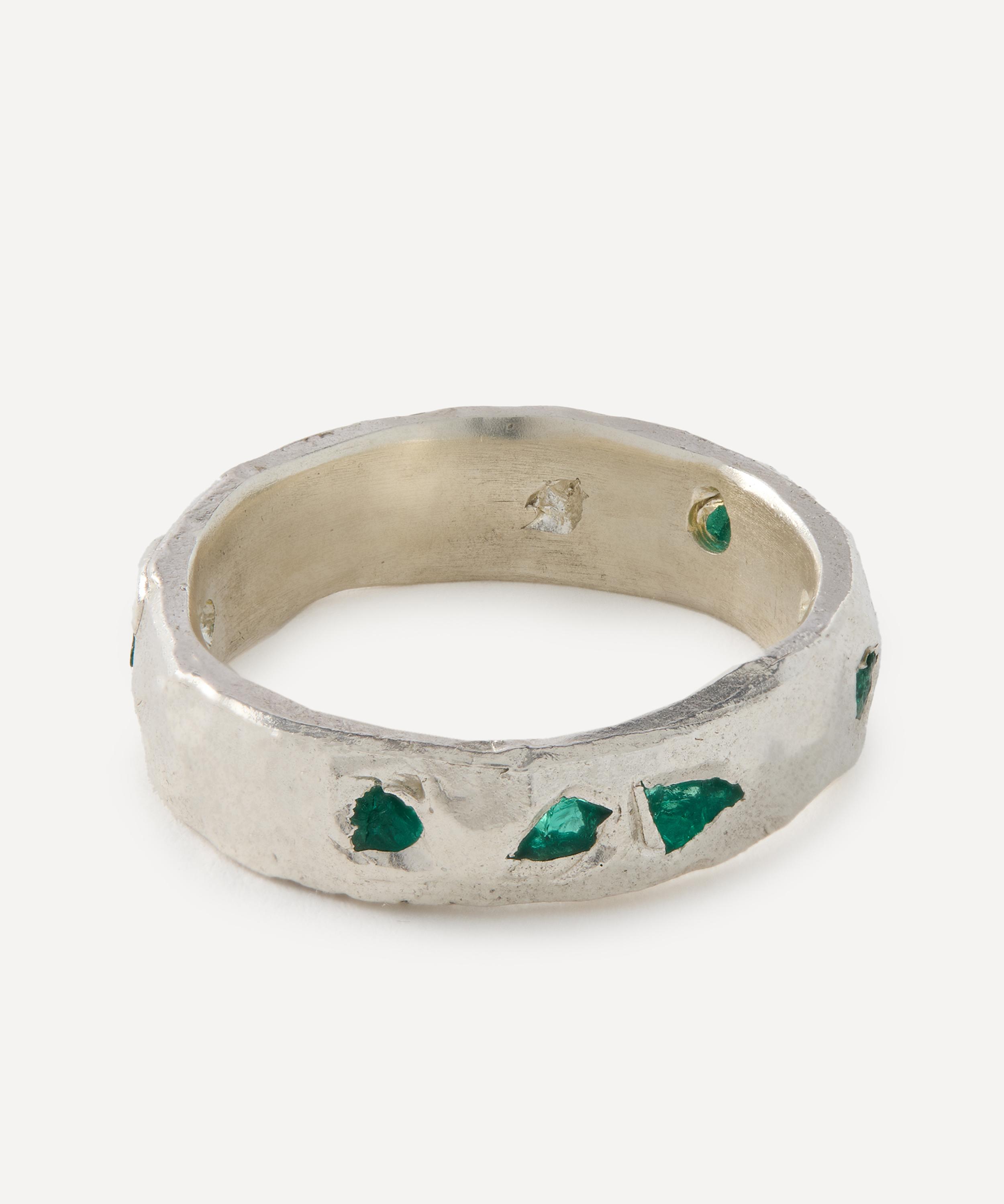 The Ouze - Sterling Silver Raw Emerald Scatter Band Ring