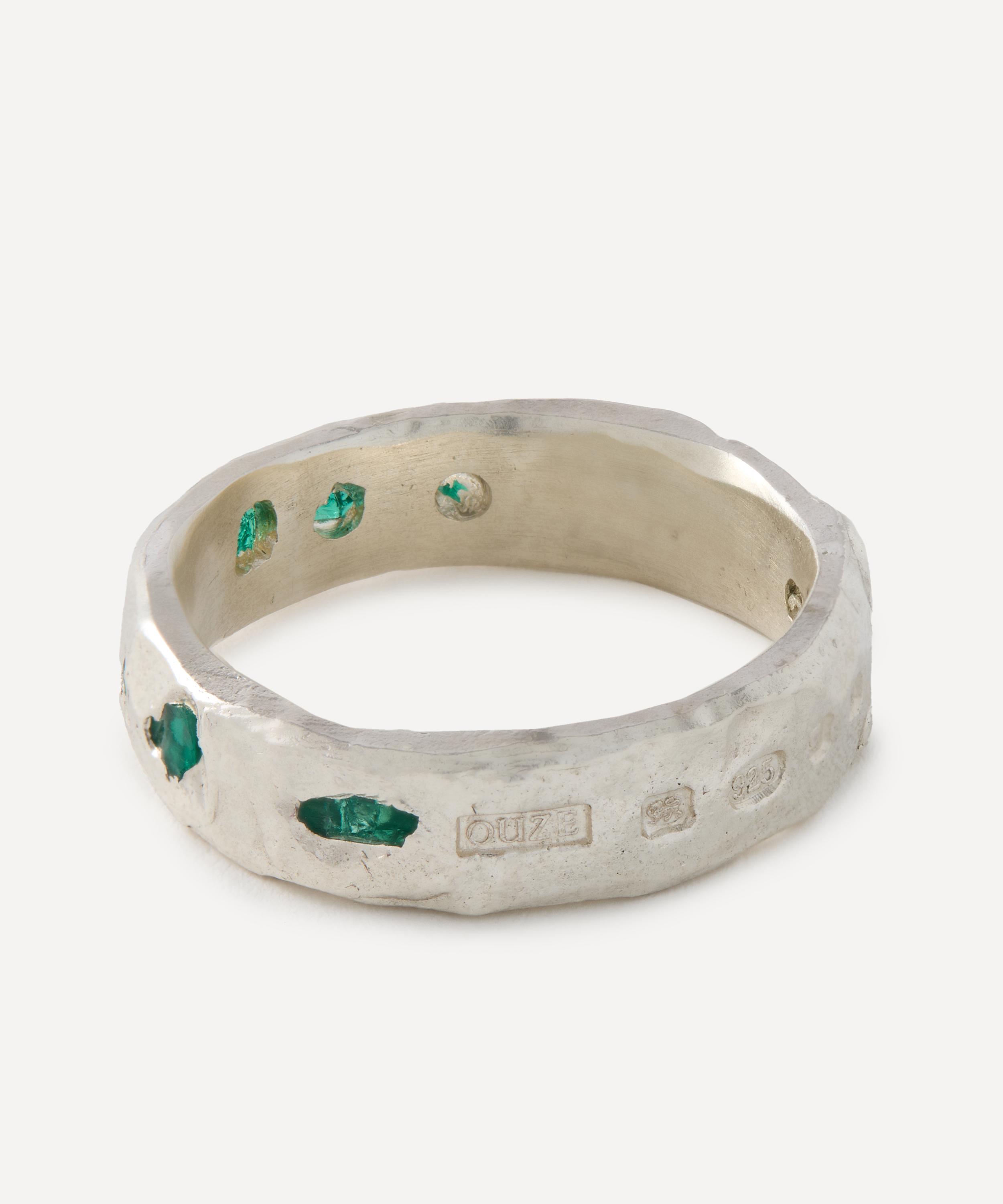 The Ouze - Sterling Silver Raw Emerald Scatter Band Ring image number 1