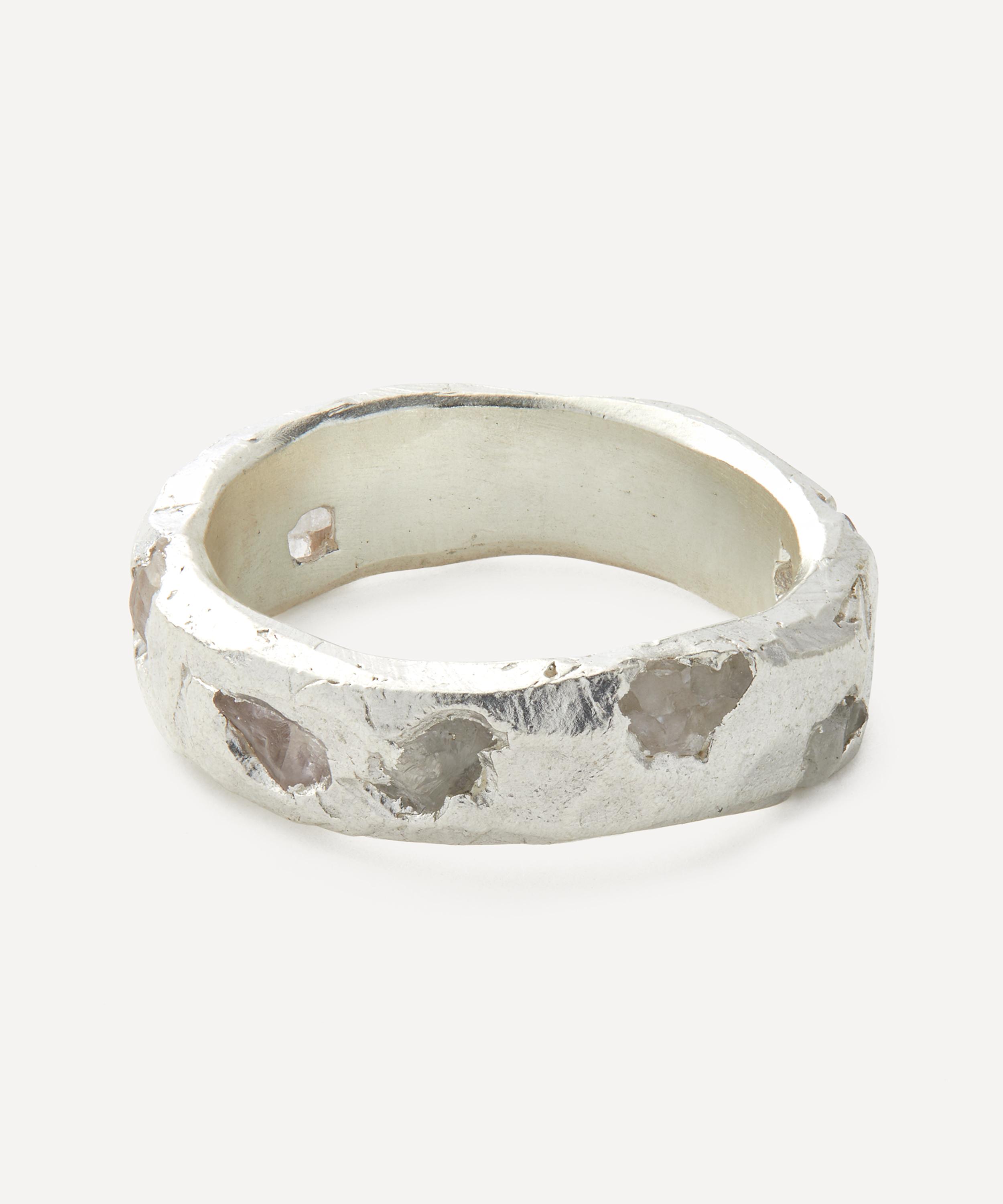 The Ouze - Sterling Silver Raw White Sapphire Scatter Band Ring image number 0