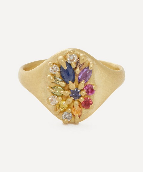 Polly Wales - 18ct Gold Rainbow Lotus Signet Ring image number null