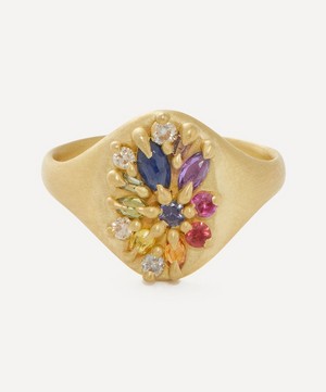Polly Wales - 18ct Gold Rainbow Lotus Signet Ring image number 0