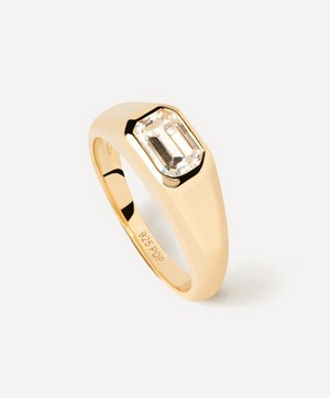 PDPAOLA - 18ct Gold-Plated Octagon Shimmer Stamp Signet Ring image number 3