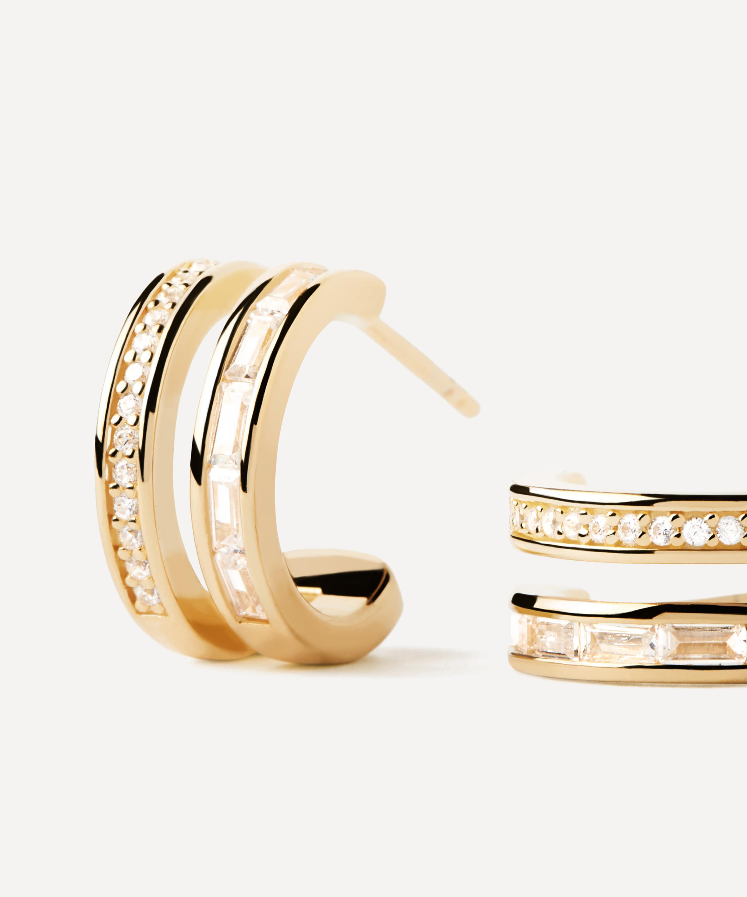 PDPAOLA - 18ct Gold-Plated Bianca Double Band Hoop Earrings image number 3