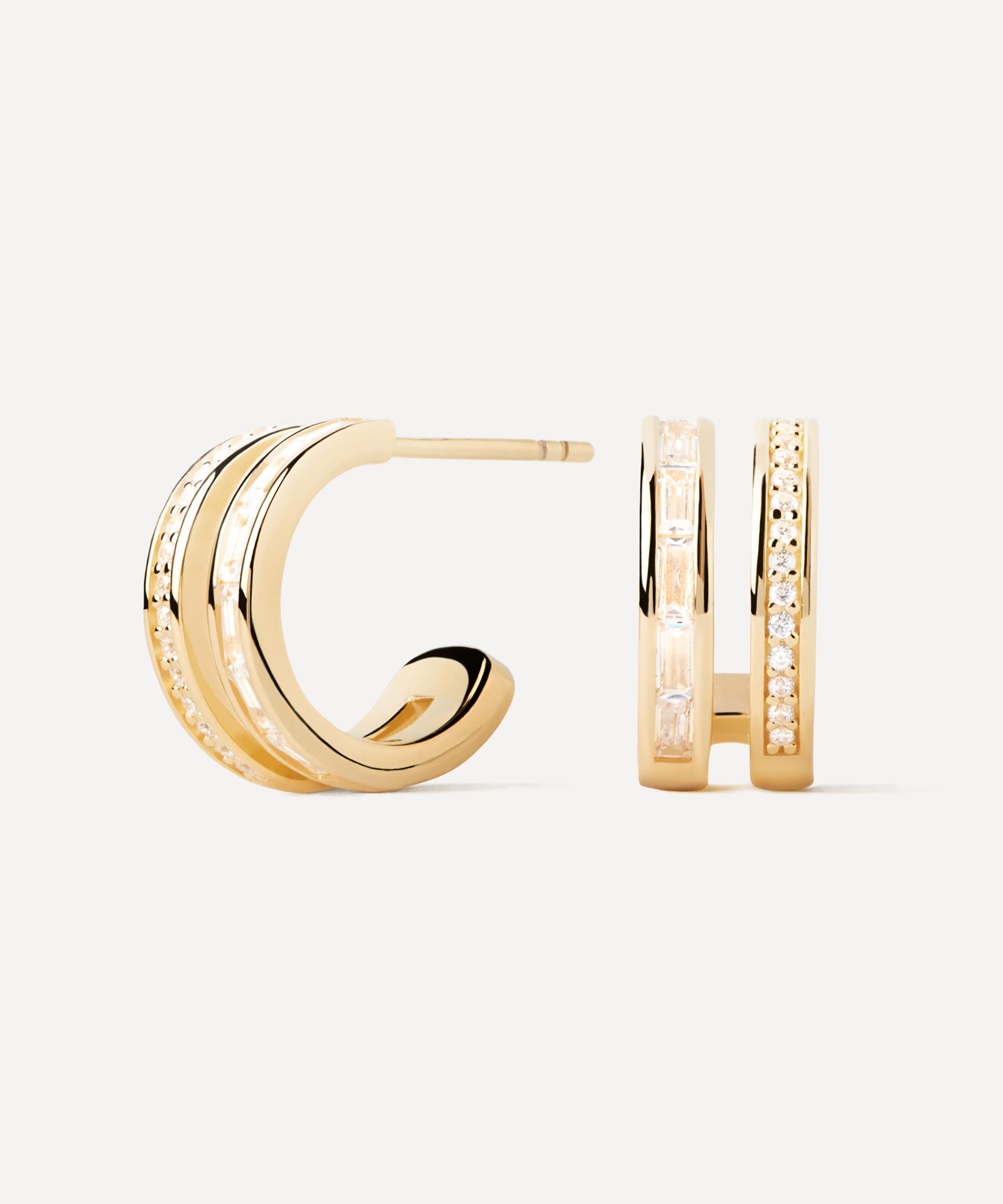 PDPAOLA - 18ct Gold-Plated Bianca Double Band Hoop Earrings image number 4
