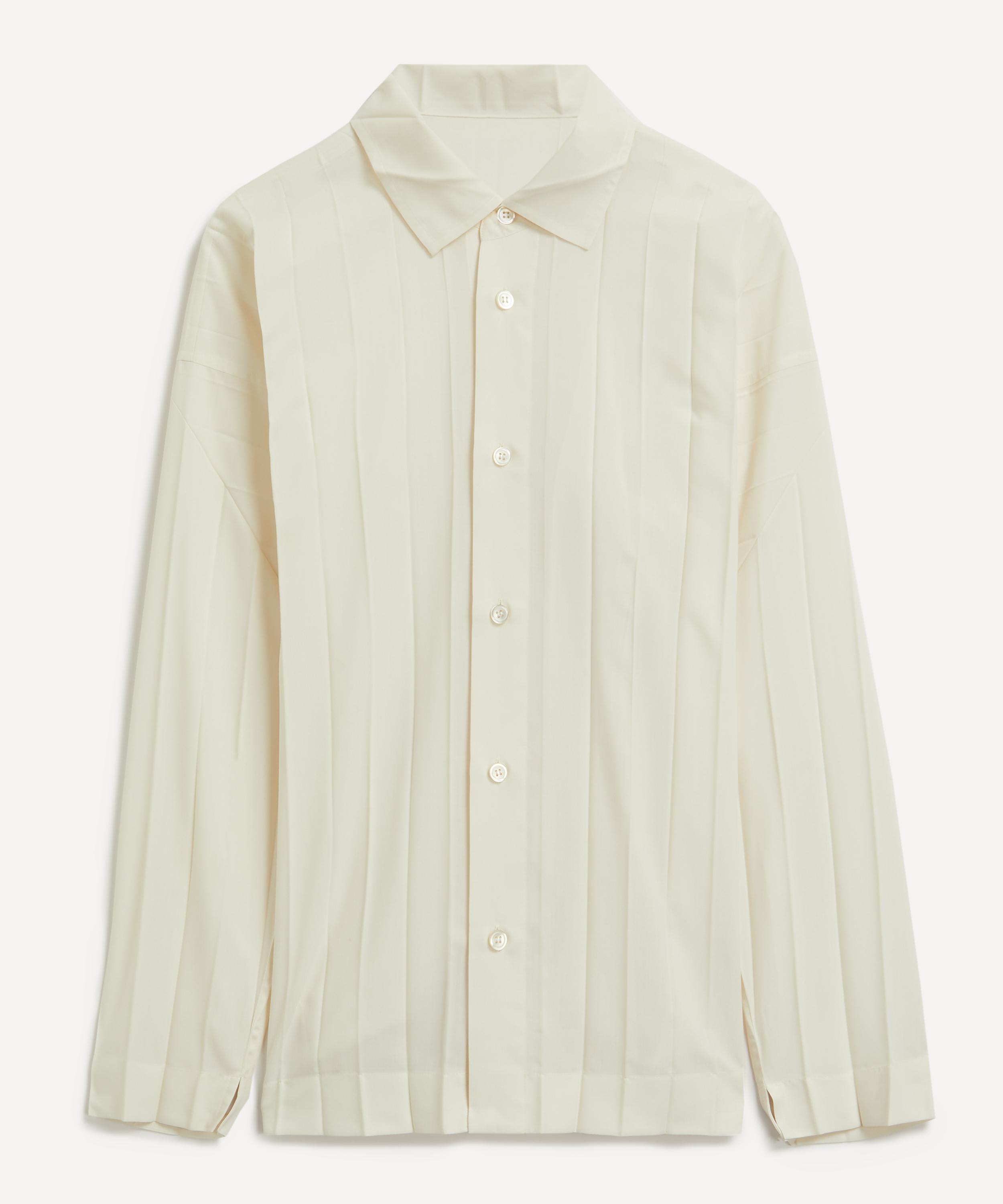 Pleats Please Issey Miyake Spread Collar Pleated Shirt in Gray