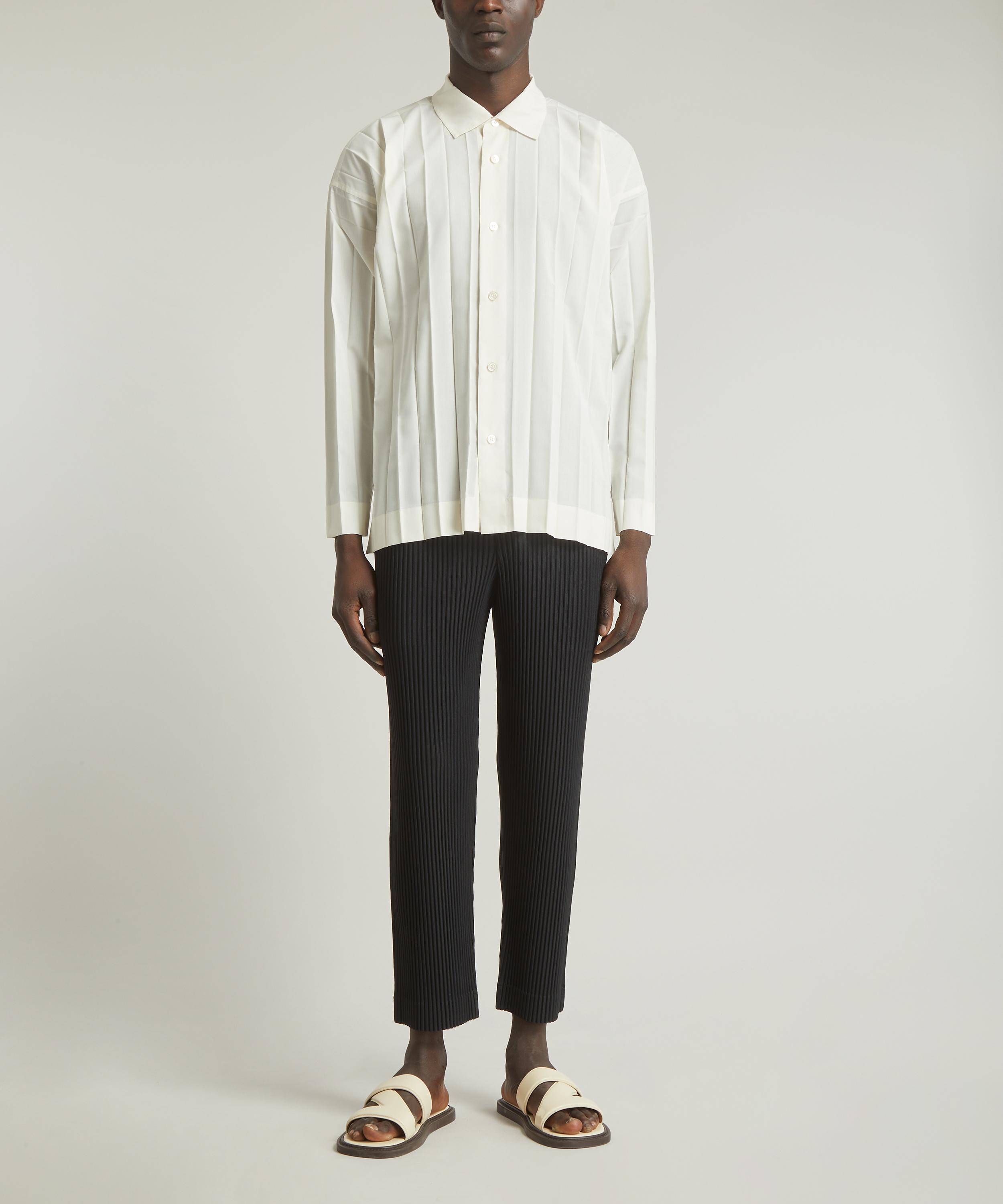 Pleats Please Issey Miyake Spread Collar Pleated Shirt in Gray