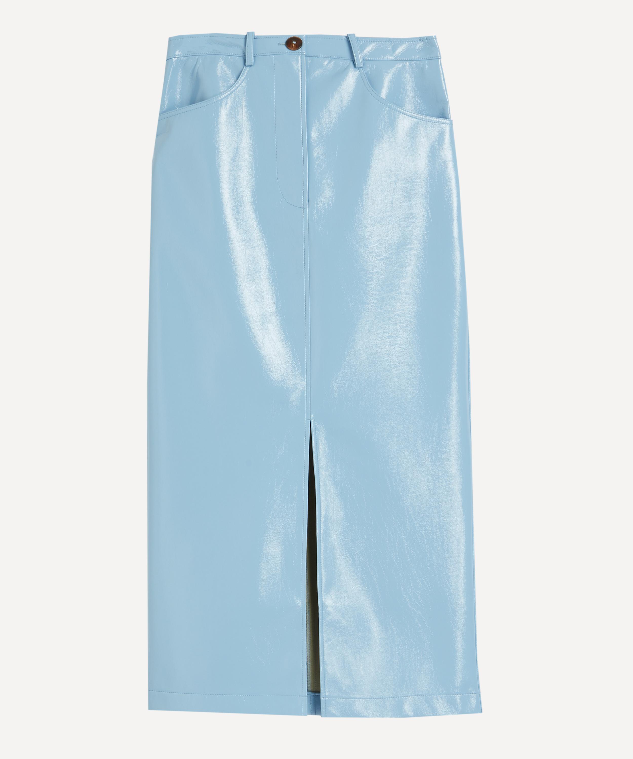 KITRI - Penny Cornflower-Blue Vinyl Skirt