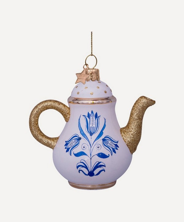 Christmas - Glass Delft Blue Teapot Ornament
