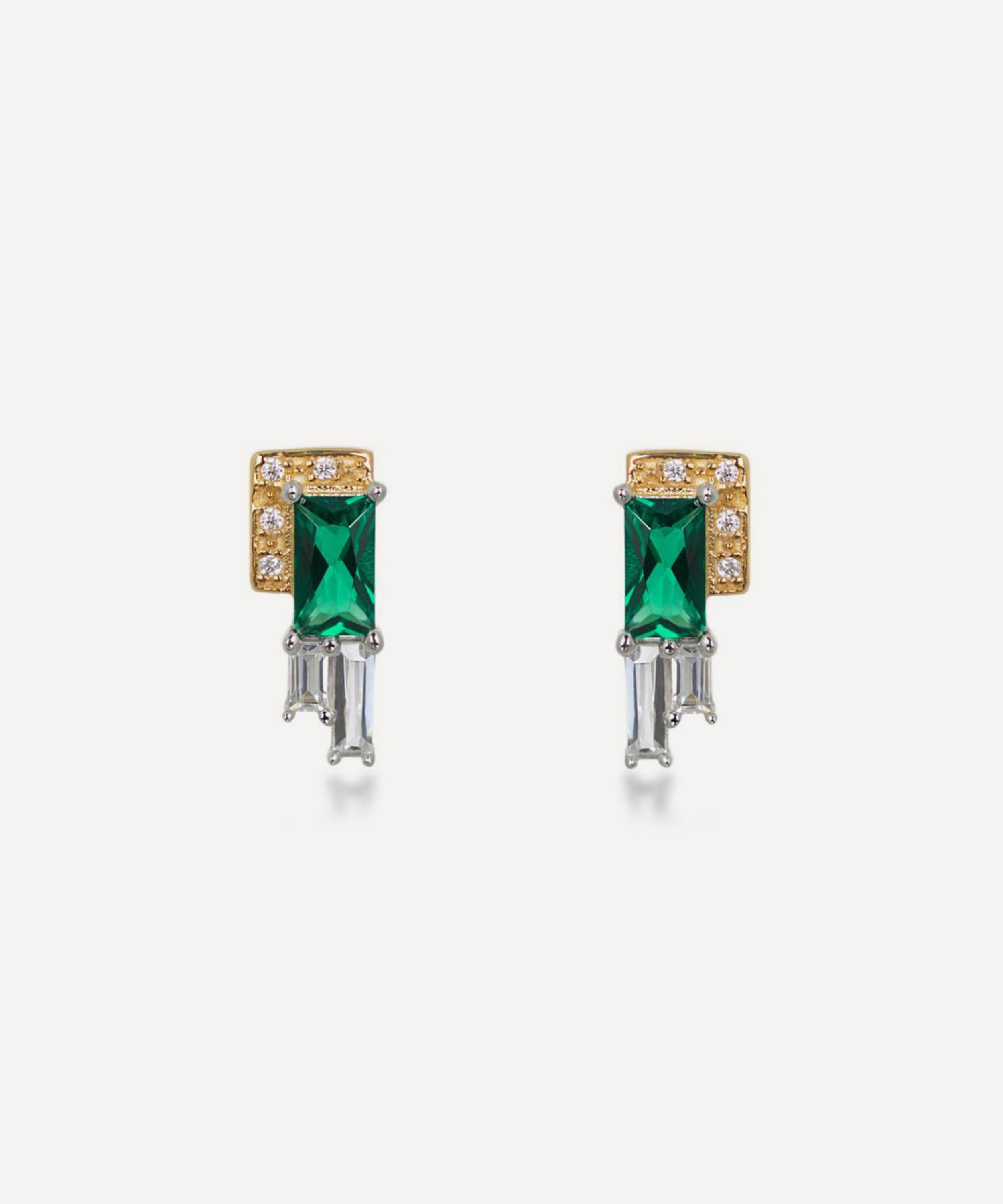 V by Laura Vann 18ct Gold-Plated Audrey Green Stud Earrings