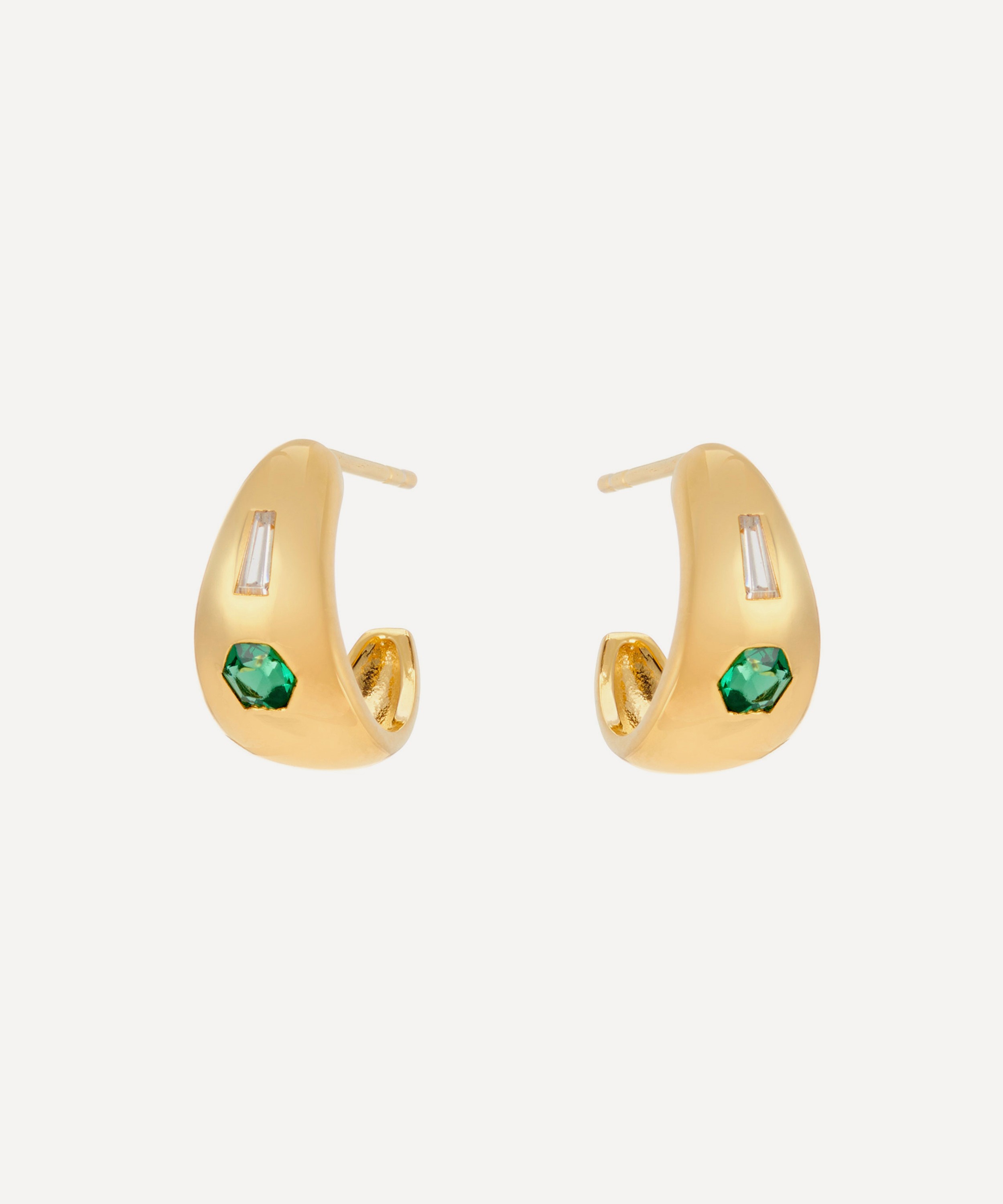 V by Laura Vann - 18ct Gold-Plated Jada Small Chubby Green Stone Hoop Earrings image number 0