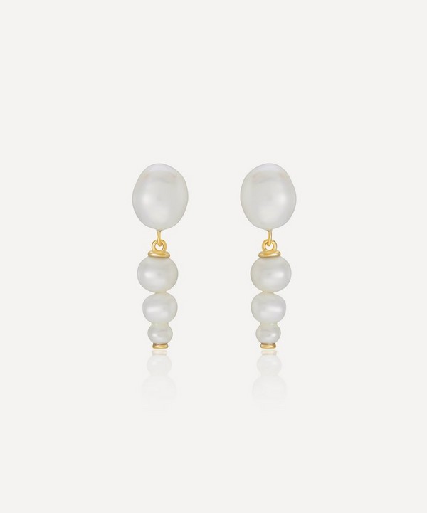 V by Laura Vann - 18ct Gold-Plated Vermeil Silver Nicola Freshwater Pearl Drop Earrings image number null