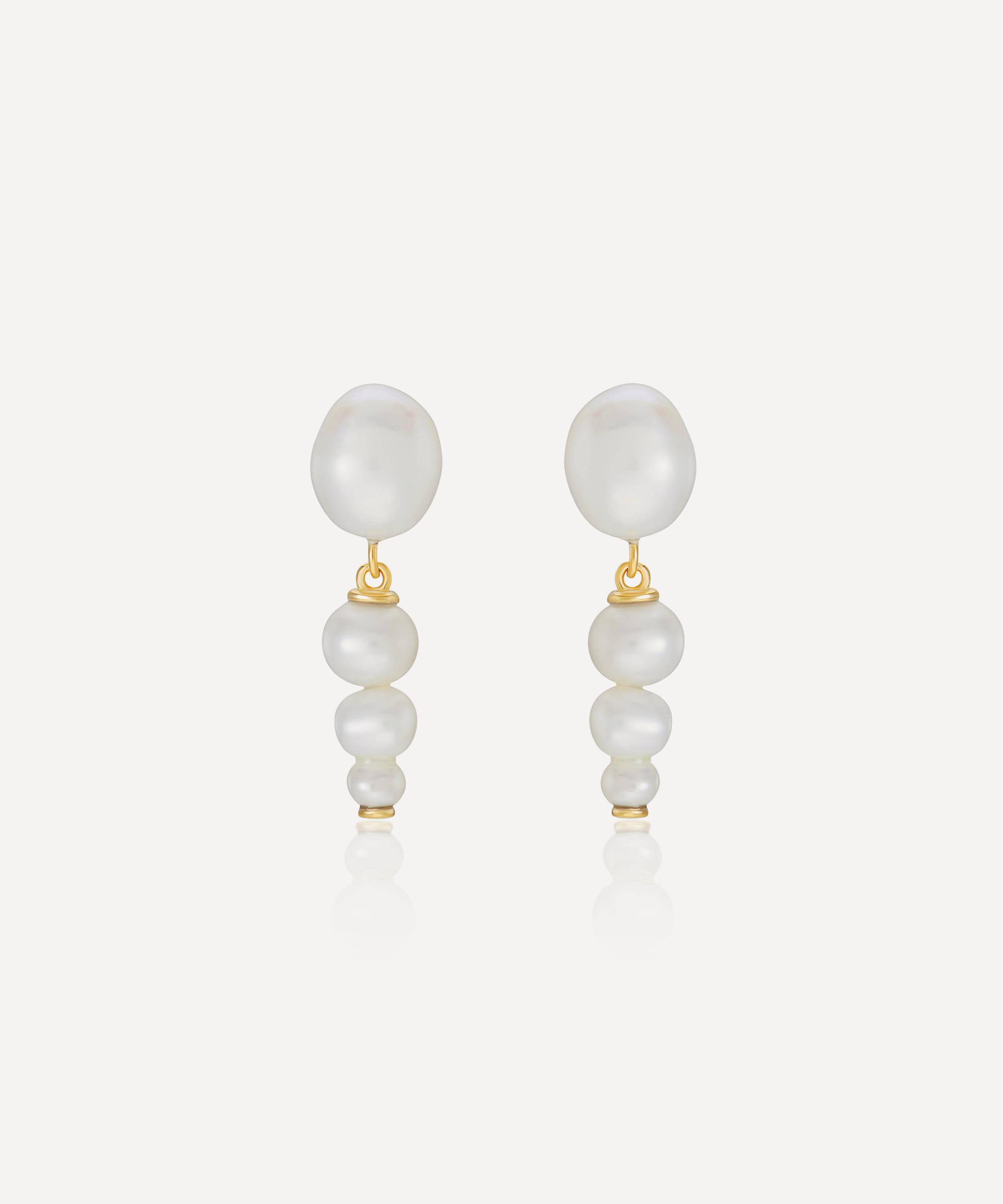 V by Laura Vann - 18ct Gold-Plated Vermeil Silver Nicola Freshwater Pearl Drop Earrings image number 0