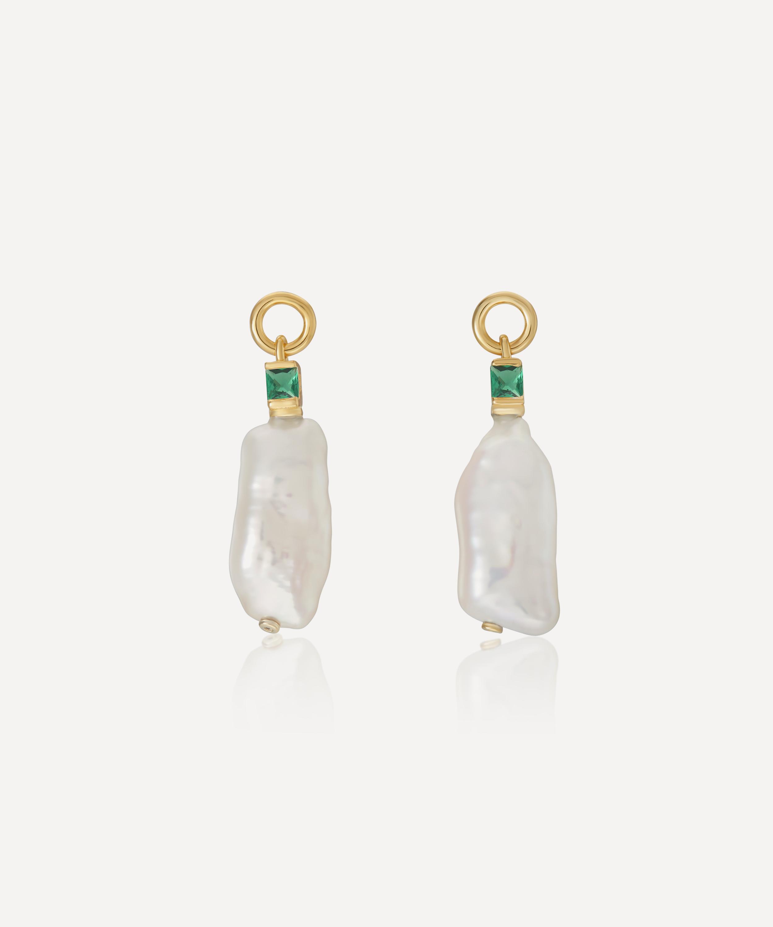 Laura Vann - 18ct Gold-Plated Vermeil Silver Emily Baroque Pearl and Emerald Drop Earrings image number 0