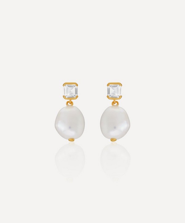 V by Laura Vann - 18ct Gold-Plated Vermeil Silver Bella Baroque Pearl Drop Earrings image number null