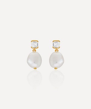 V by Laura Vann - 18ct Gold-Plated Vermeil Silver Bella Baroque Pearl Drop Earrings image number 0