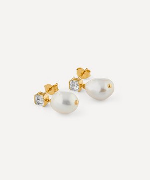 V by Laura Vann - 18ct Gold-Plated Vermeil Silver Bella Baroque Pearl Drop Earrings image number 2