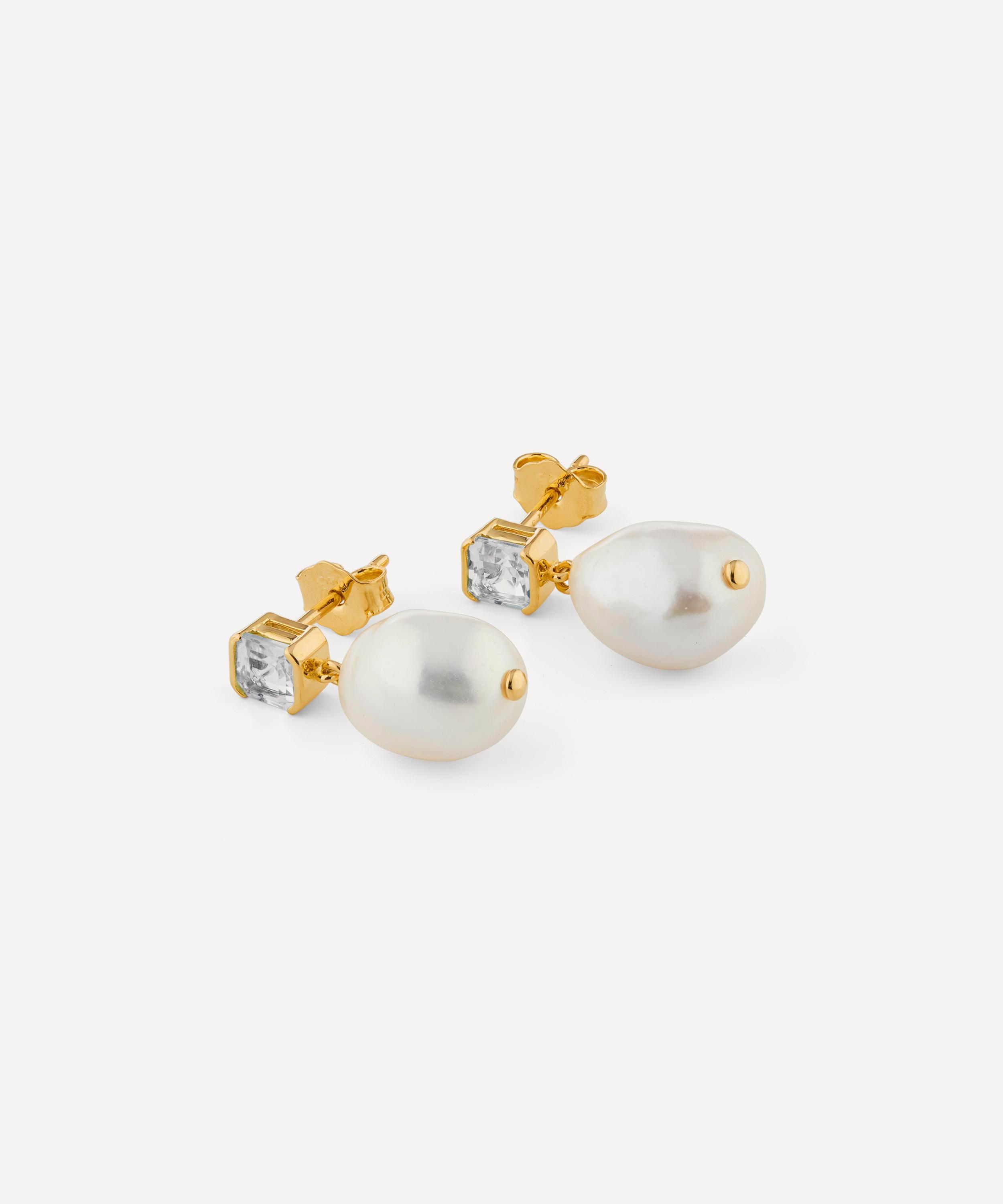 V by Laura Vann - 18ct Gold-Plated Vermeil Silver Bella Baroque Pearl Drop Earrings image number 2