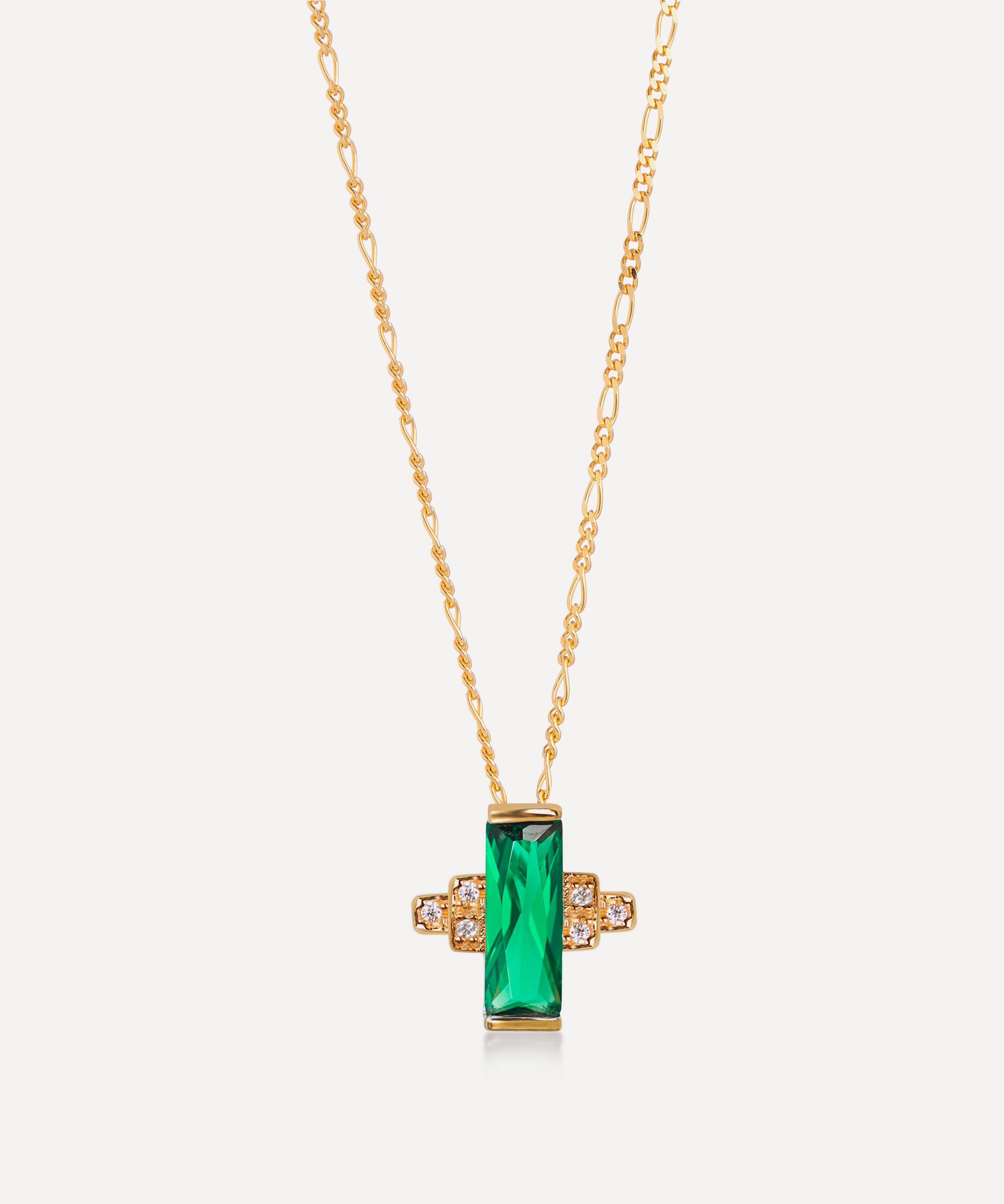 V by Laura Vann - 18ct Gold-Plated Audrey Green Pendant Necklace image number 0