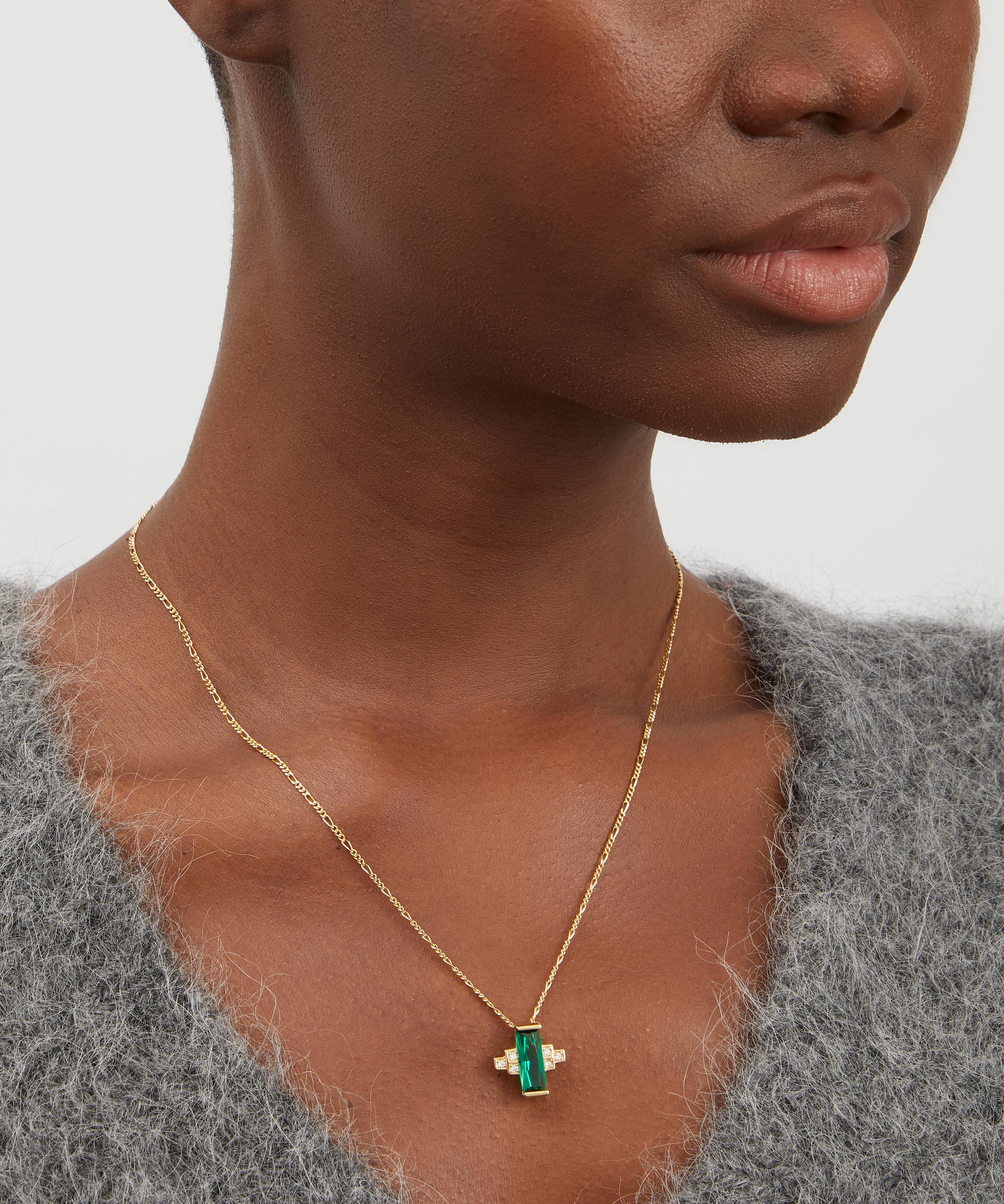 V by Laura Vann - 18ct Gold-Plated Audrey Green Pendant Necklace image number 1