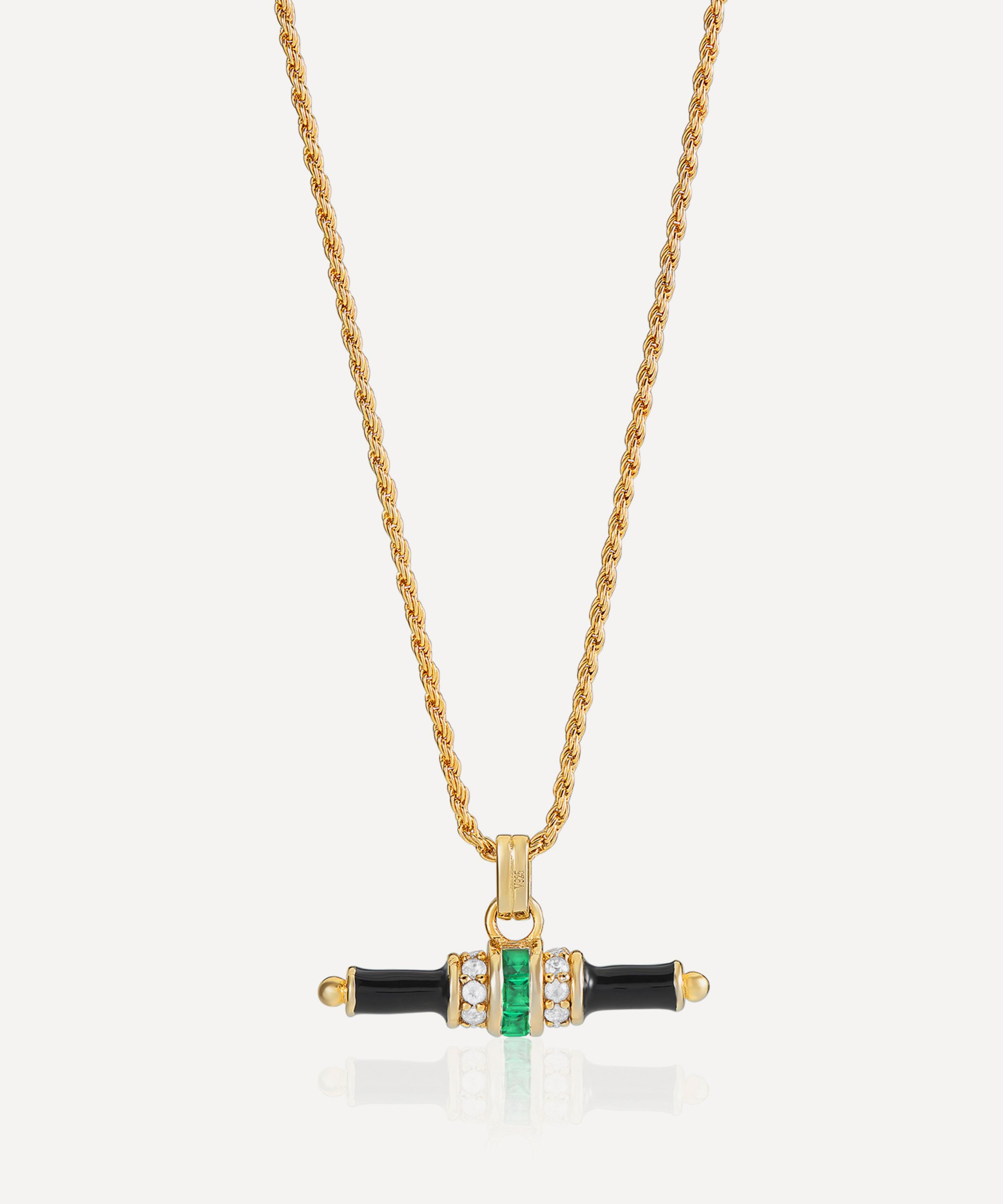 Laura Vann - 18ct Gold-Plated Vermeil Silver Bridget Black Enamel T-Bar Pendant Necklace