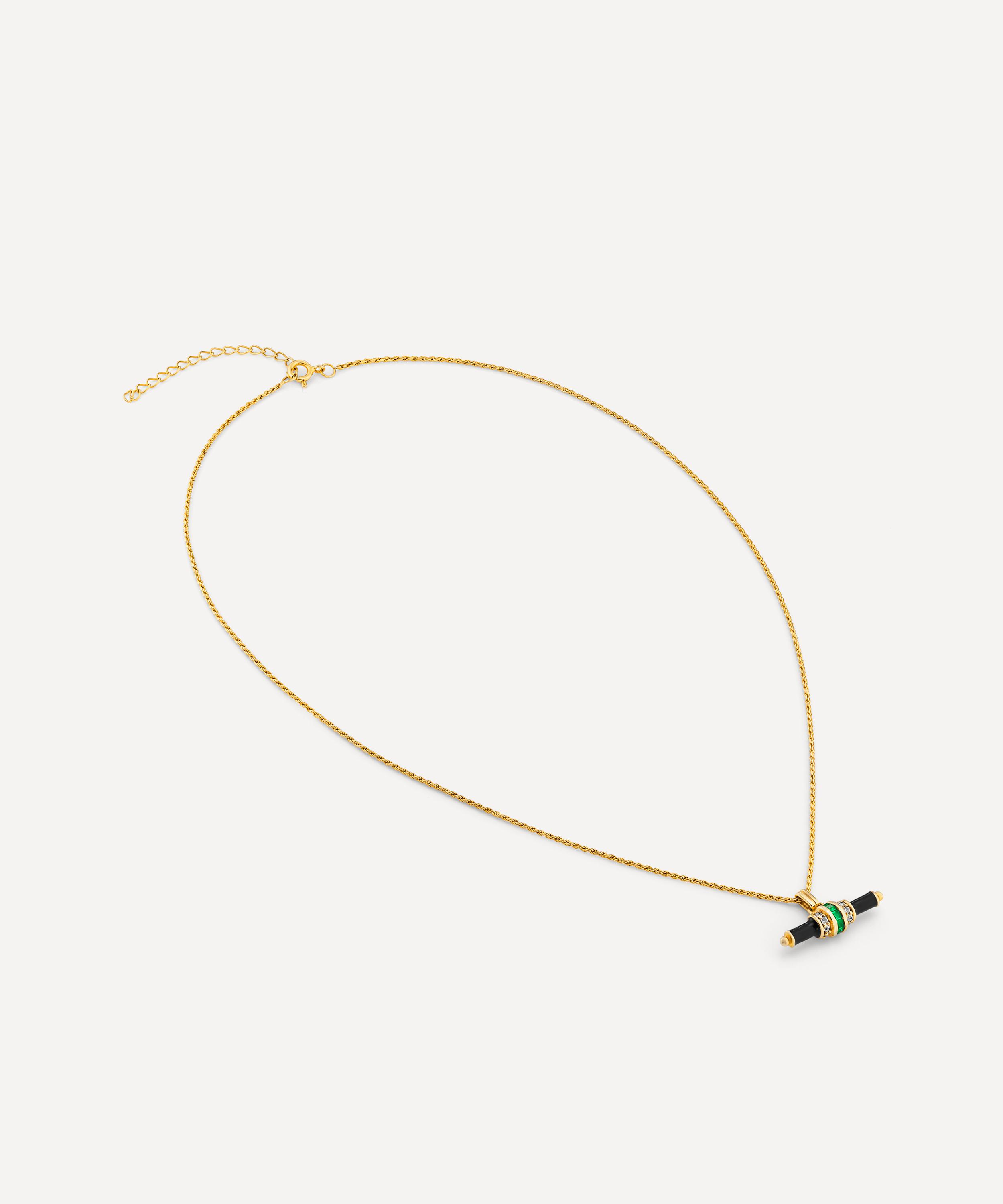 V by Laura Vann - 18ct Gold-Plated Vermeil Silver Bridget Black Enamel T-Bar Pendant Necklace image number 2