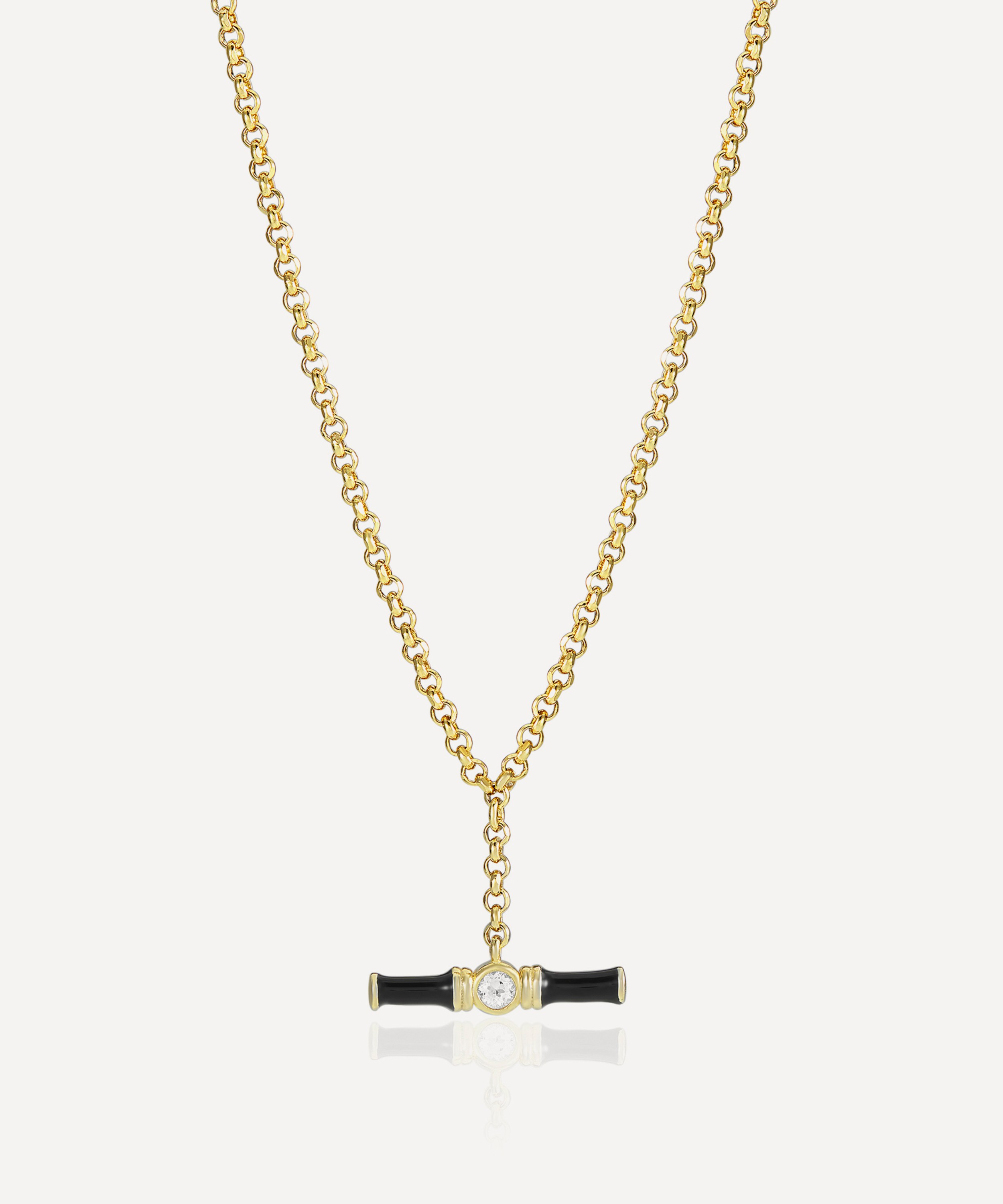V by Laura Vann - 18ct Gold-Plated Vermeil Silver Dyllan Black Enamel T-Bar Pendant Necklace image number 0