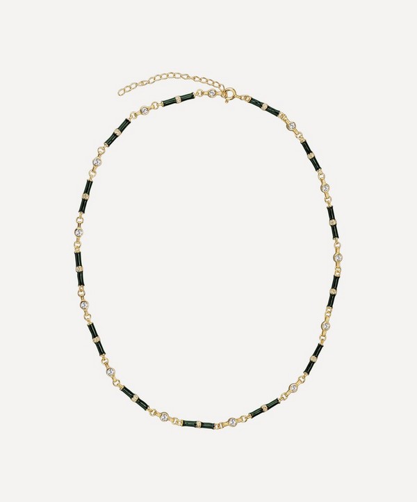 V by Laura Vann - 18ct Gold-Plated Marlowe Green Enamel and White Topaz Necklace image number null
