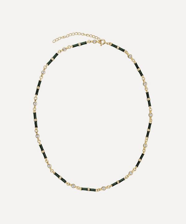 V by Laura Vann - 18ct Gold-Plated Marlowe Green Enamel and White Topaz Necklace