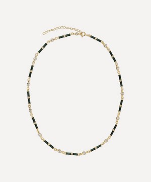 V by Laura Vann - 18ct Gold-Plated Marlowe Green Enamel and White Topaz Necklace image number 0