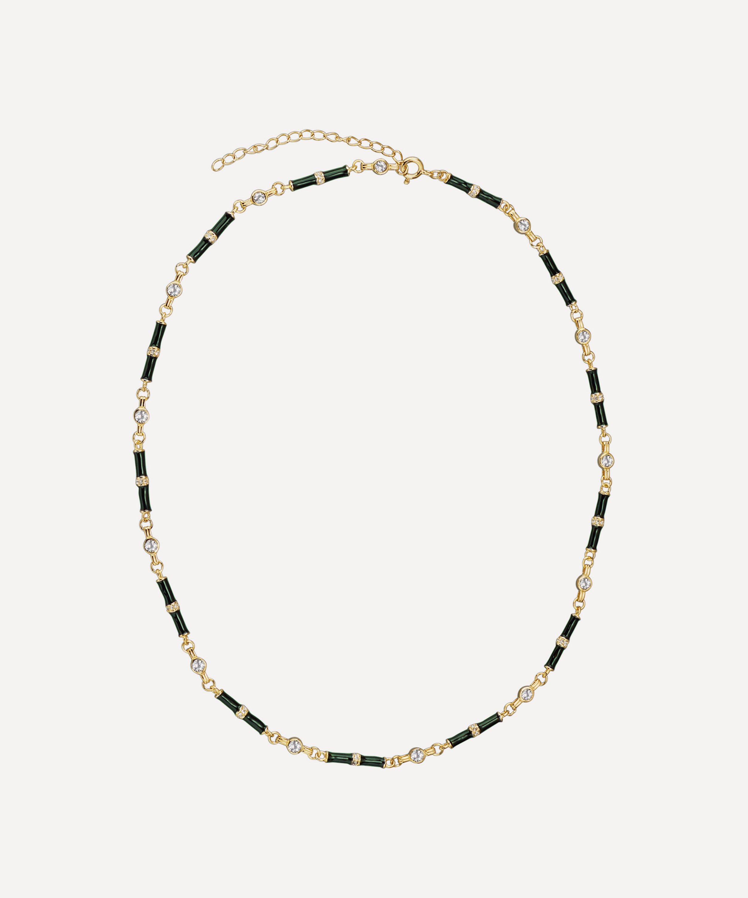 V by Laura Vann - 18ct Gold-Plated Marlowe Green Enamel and White Topaz Necklace image number 0