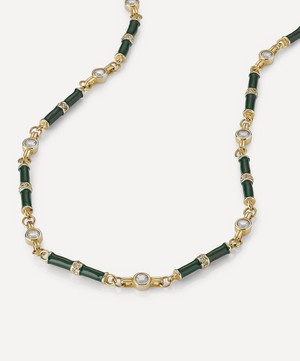V by Laura Vann - 18ct Gold-Plated Marlowe Green Enamel and White Topaz Necklace image number 2